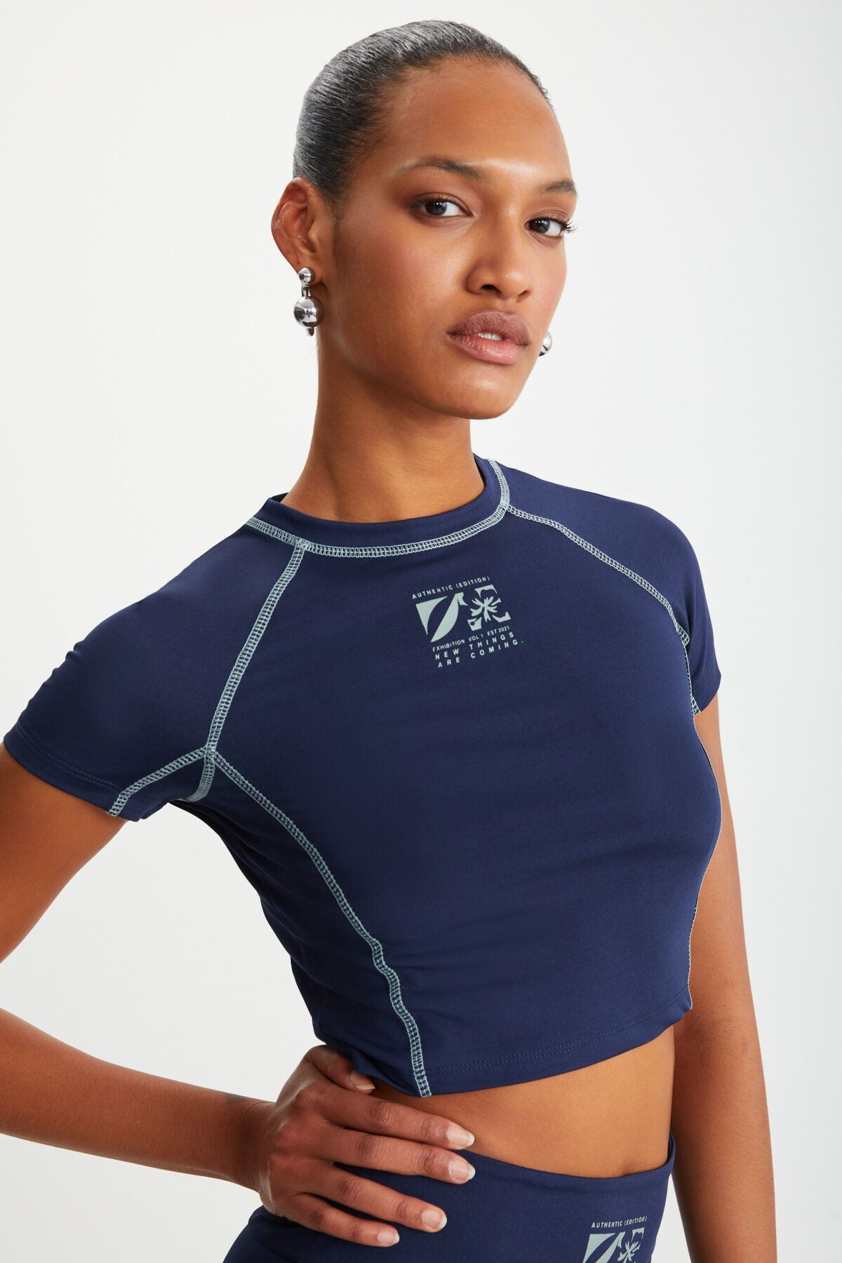 Roman Women's Bike Cyprus Pre -printed sporty Crop navy blue bustier