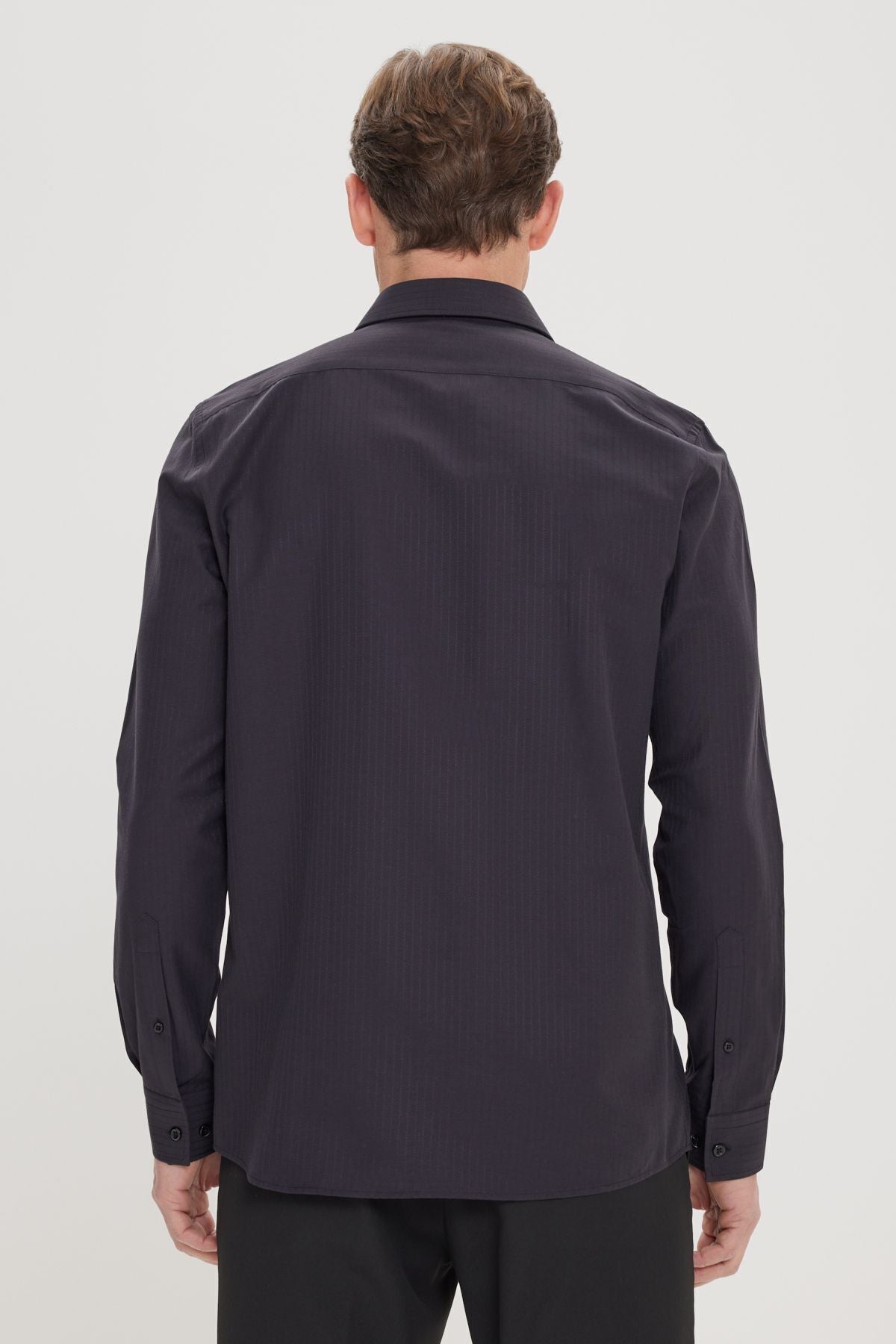 Men's black slim fit narrow cut buttoned collar linen looking 100 %cotton pennant shirt