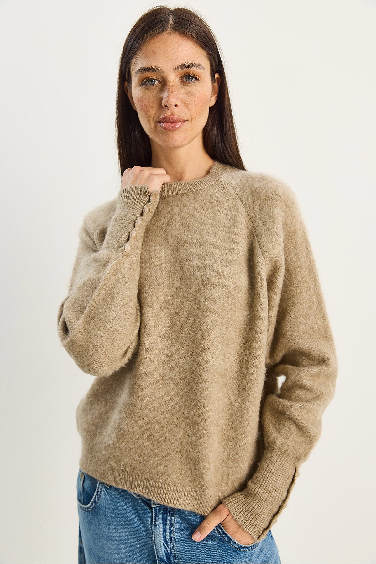 Women's Basic Knitwear Sweater with Button Sleeves TK251107 60283668