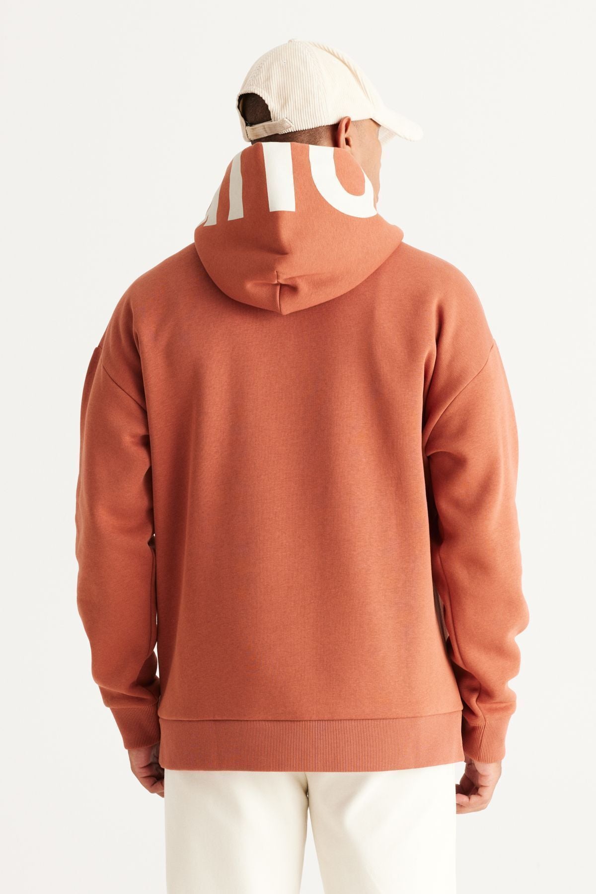 Erkek Açık Kahve Oversize Fit Bol Kesim Kapüşonlu İçi Polarlı Pamuklu Kapüşonlu Sweatshirt