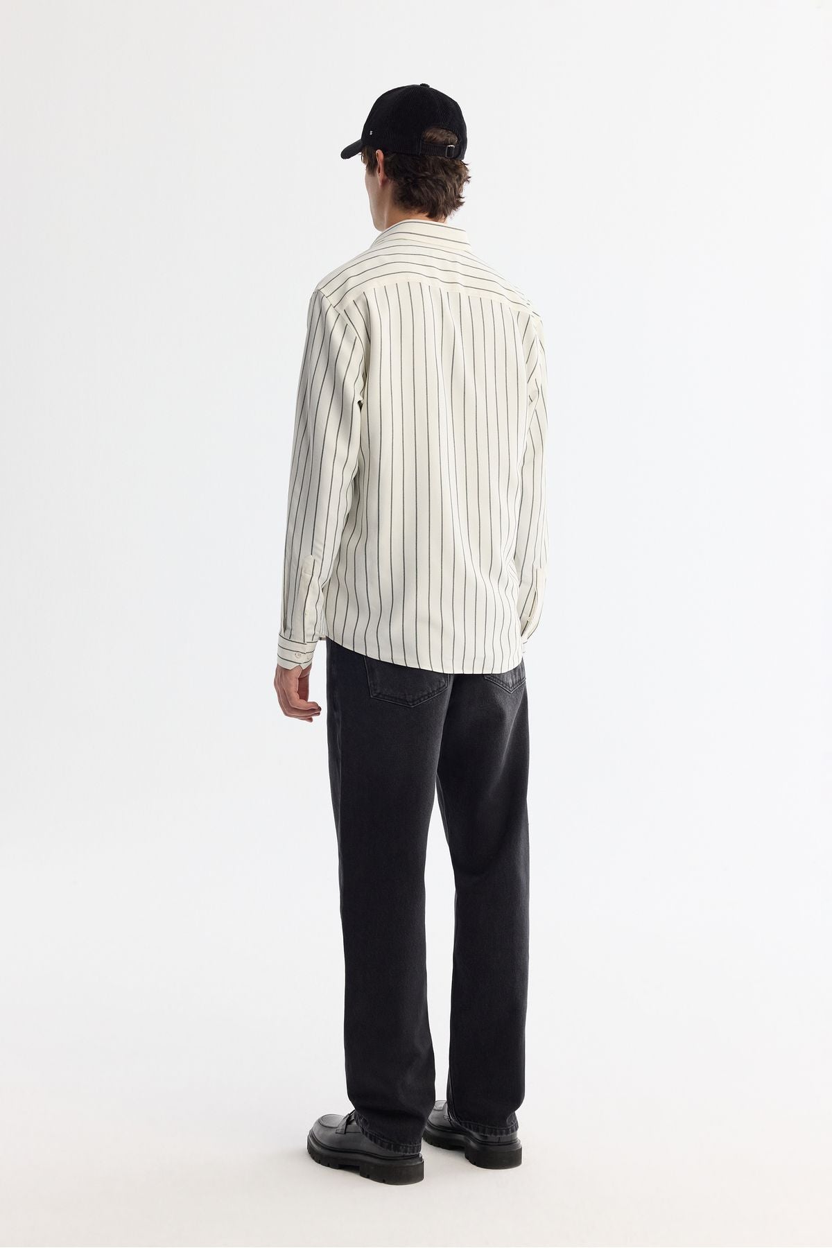 Male White British collar striped rayon shirt A42Y2051