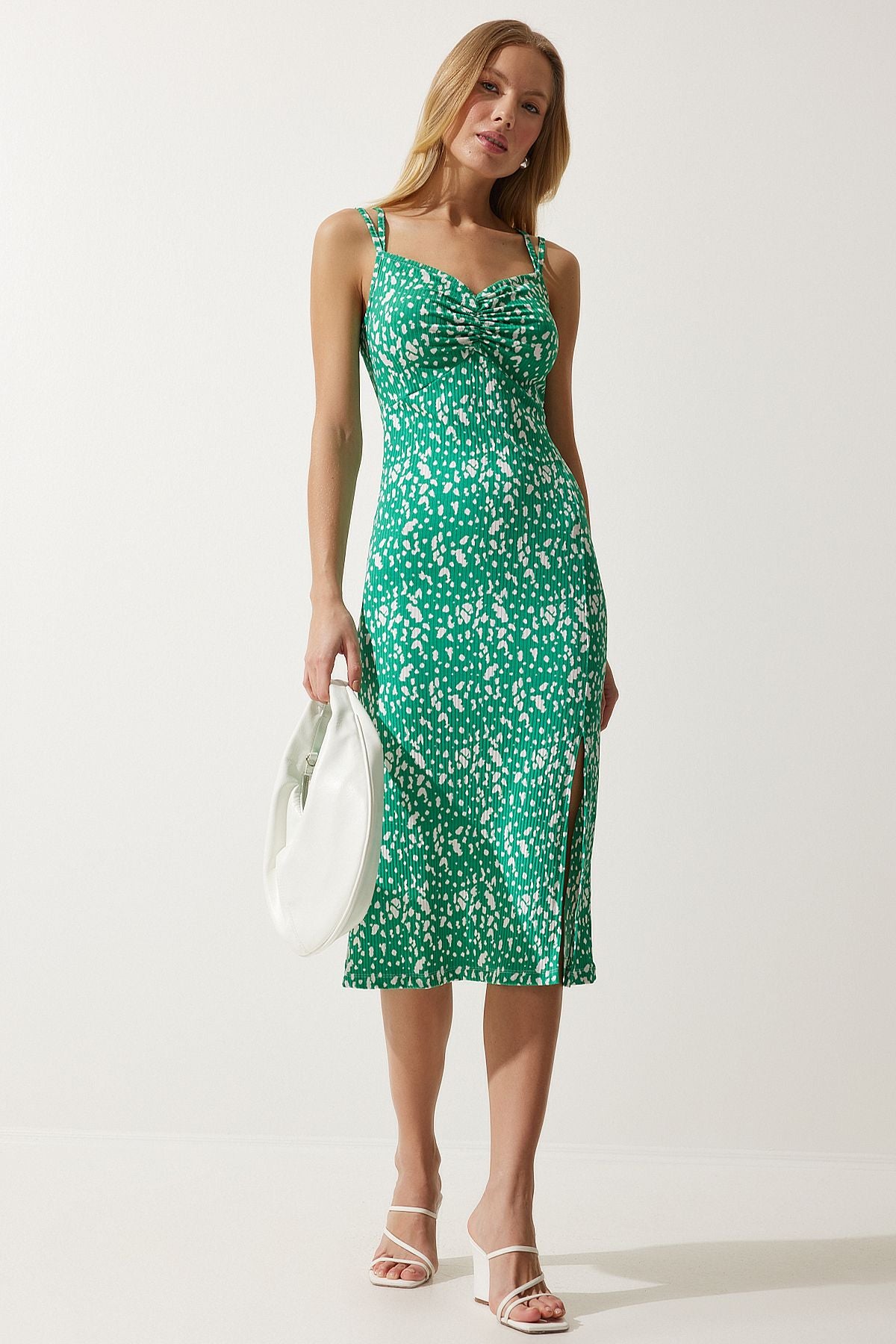 Woman Green Double Hanger Patterned Knitting Dress MC00262