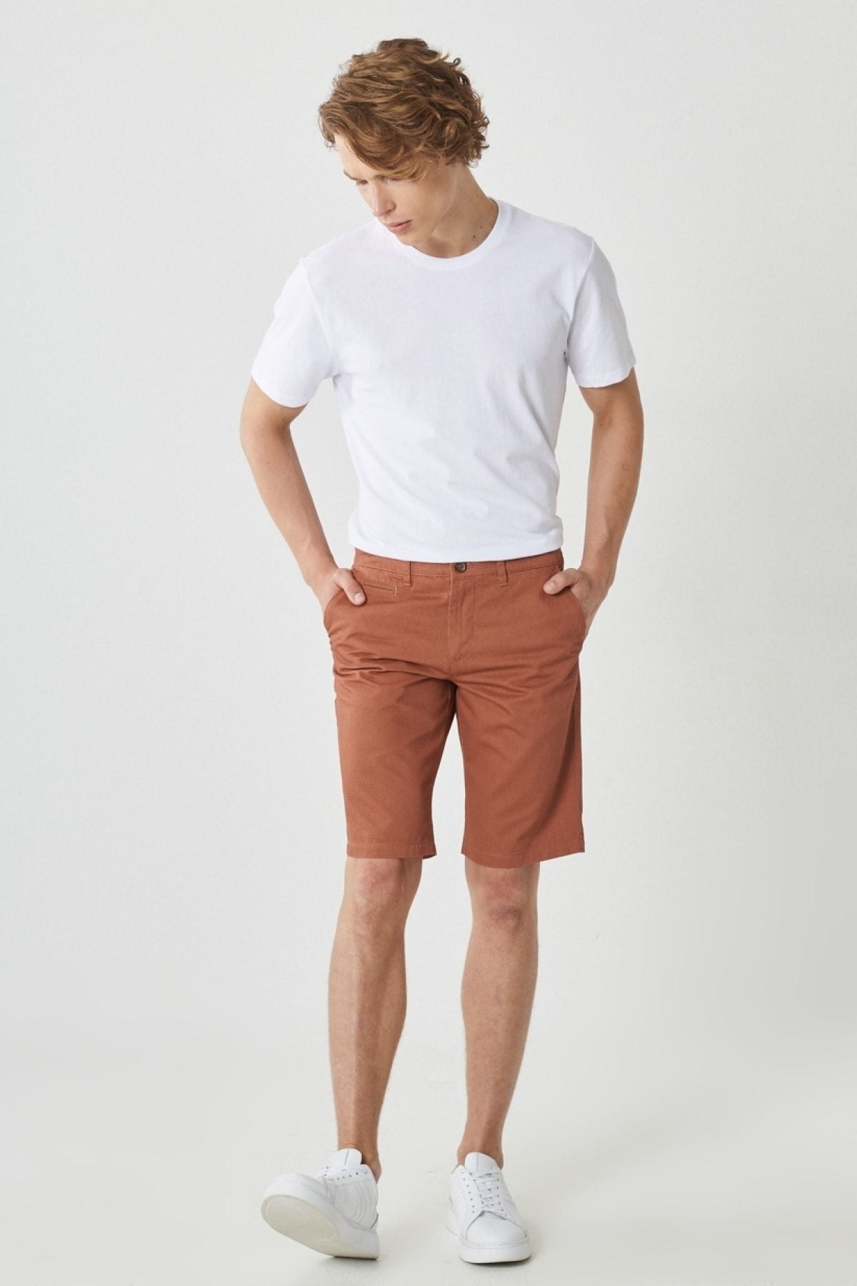Men's Tile Slim Fit Narrow Cut Amelery 100 %Cotton Casual Chino Shorts