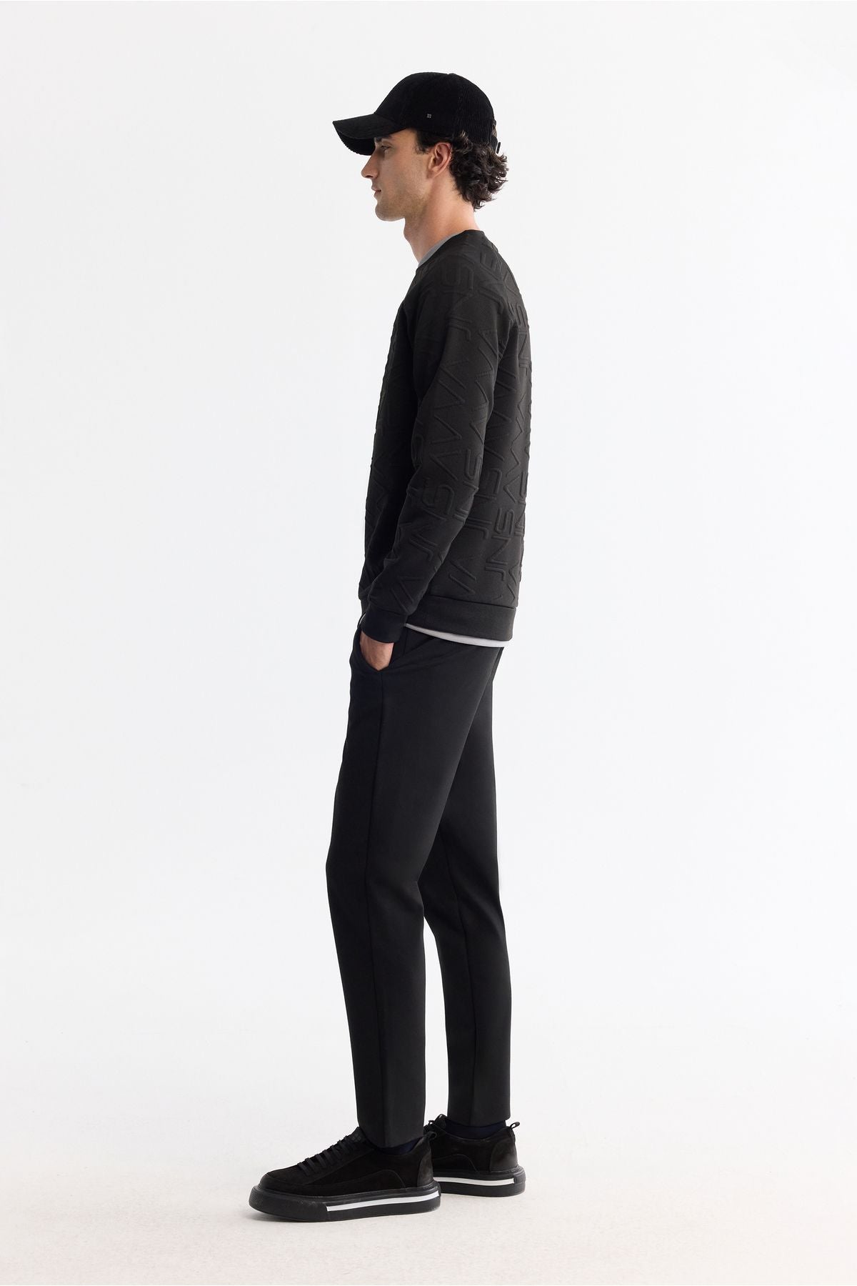 Men's Black Bicycle Collar Printed Sweatshirt A42y1335