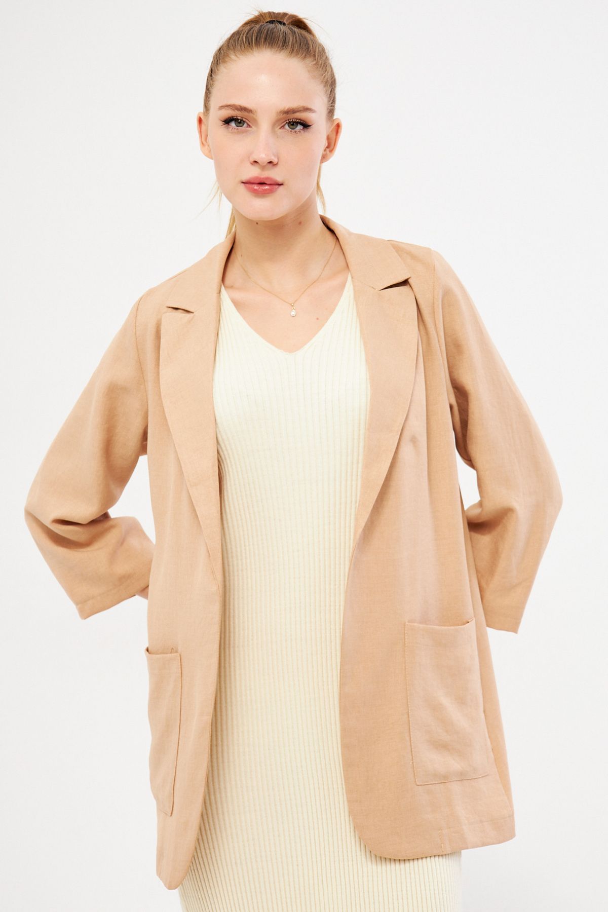 Female Beige Pocket Oversize Jacket ARM-24Y001115