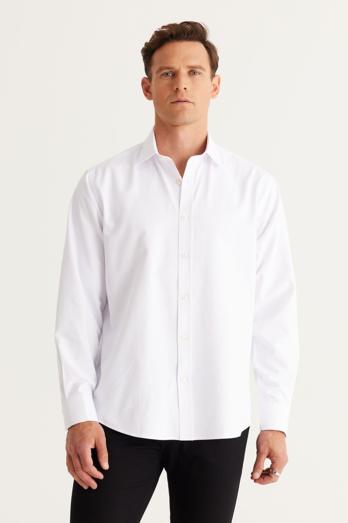 Men's White Comfort Fit Casual Cut Classic Neck Clause Amesty Shirt