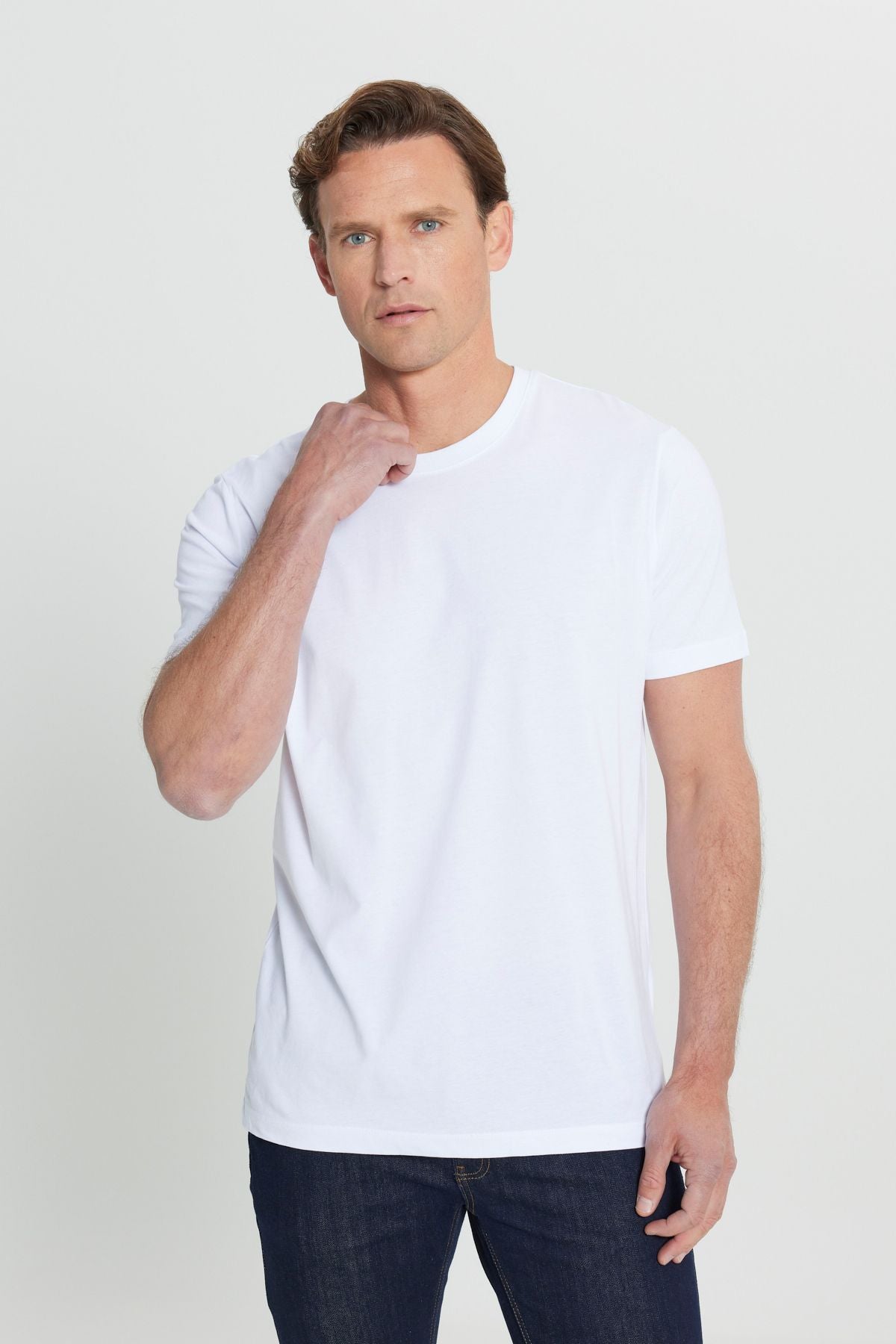 Men's white 100 %cotton slim fit narrow cut bike bike Basic T -shirt