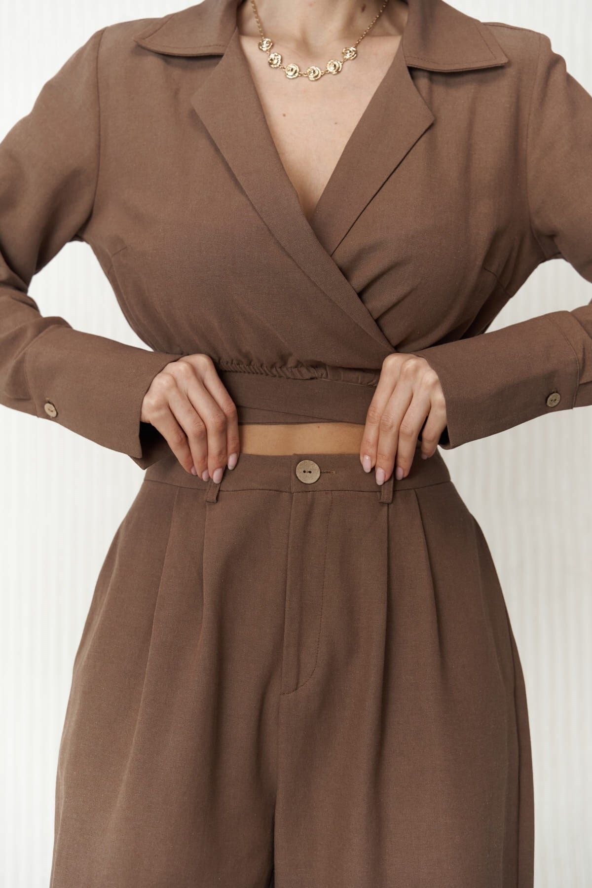 Estila Coffee Crop Pants Set