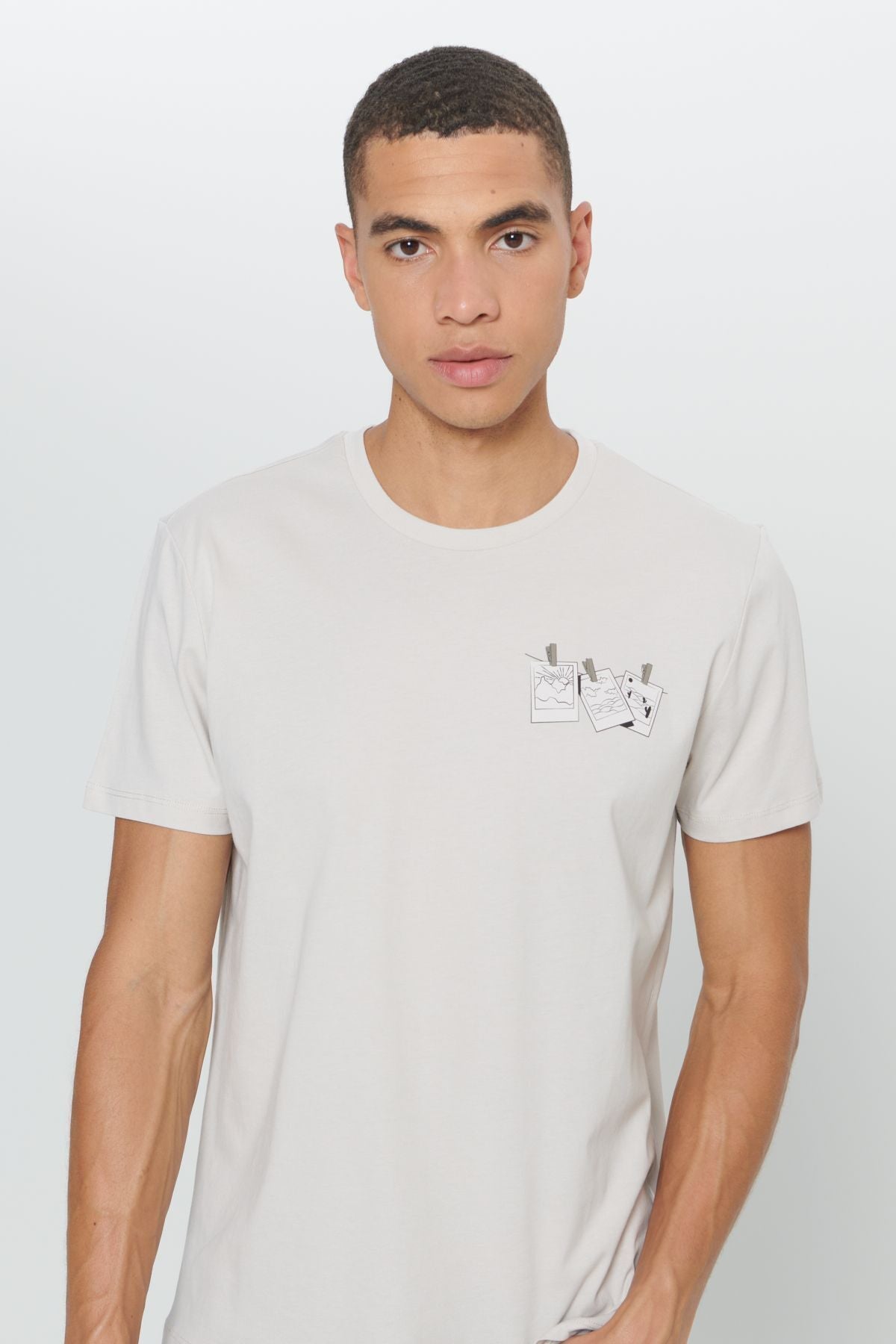 Men's Gray Standard Fit Normal Cutting 100 %Cotton Bicycle Yaka T -shirt