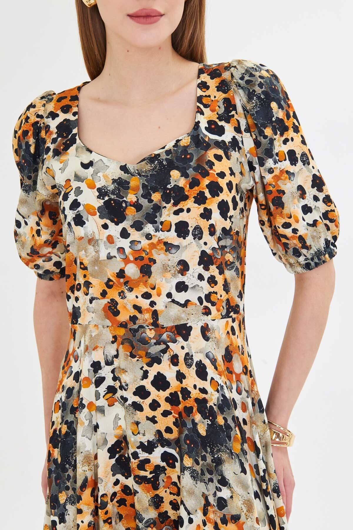 Women's Orange U collar arms with rubber midi height height dress ARM-25Y001004