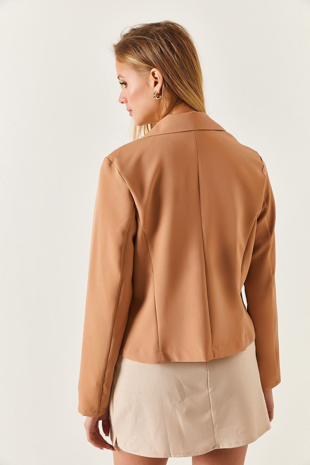 Female Beige Single button Crop jacket ARM-22Y001237
