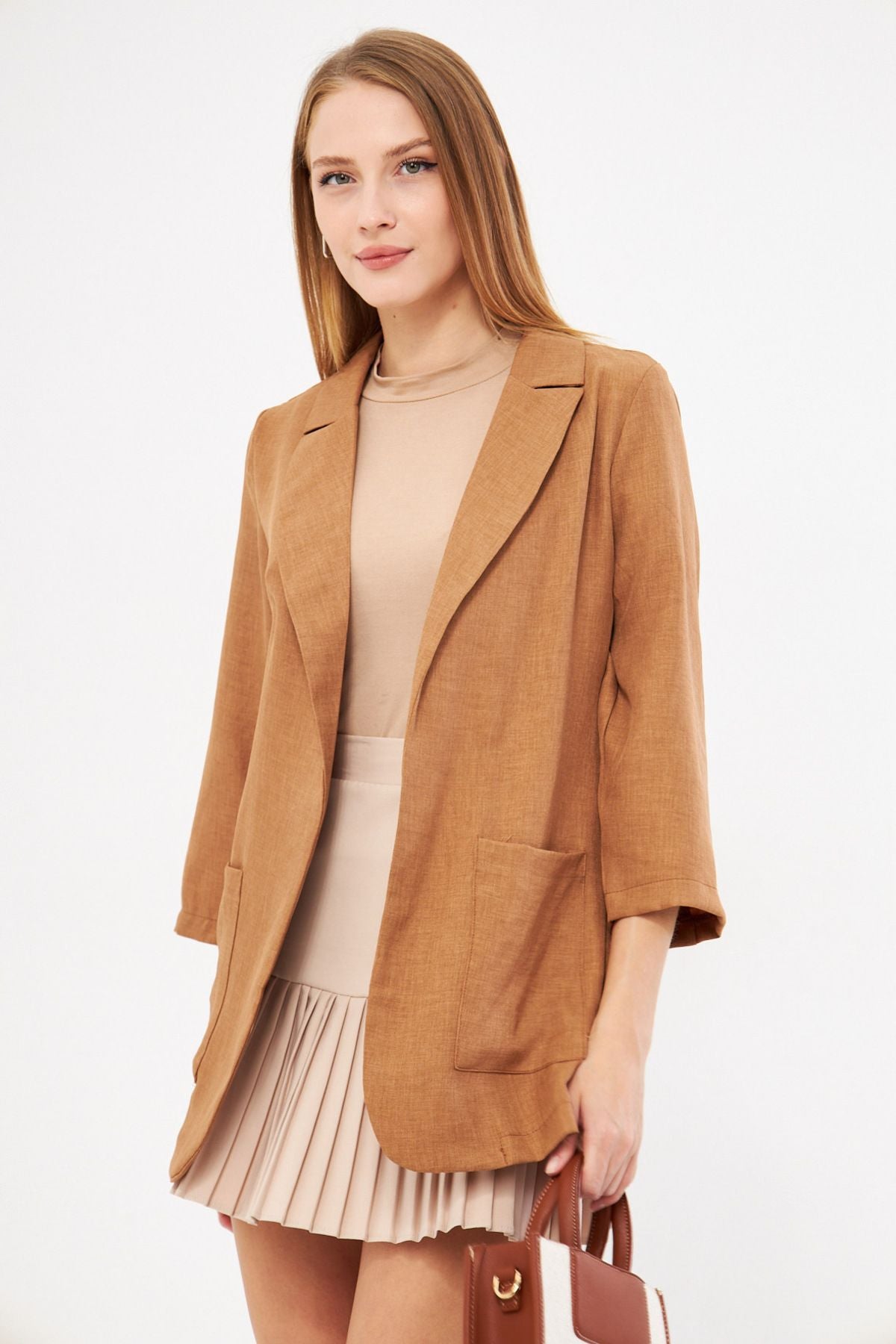 Woman Camel Pocket Oversize Jacket ARM-24Y001115