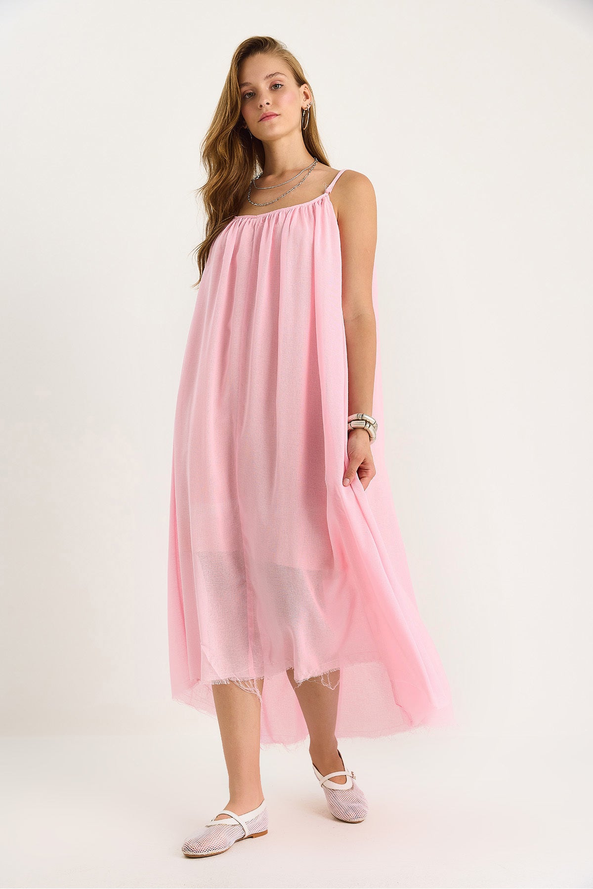 Women's Thin Strap Casual Lined Cotton Summer Long Dress 5971 60281106