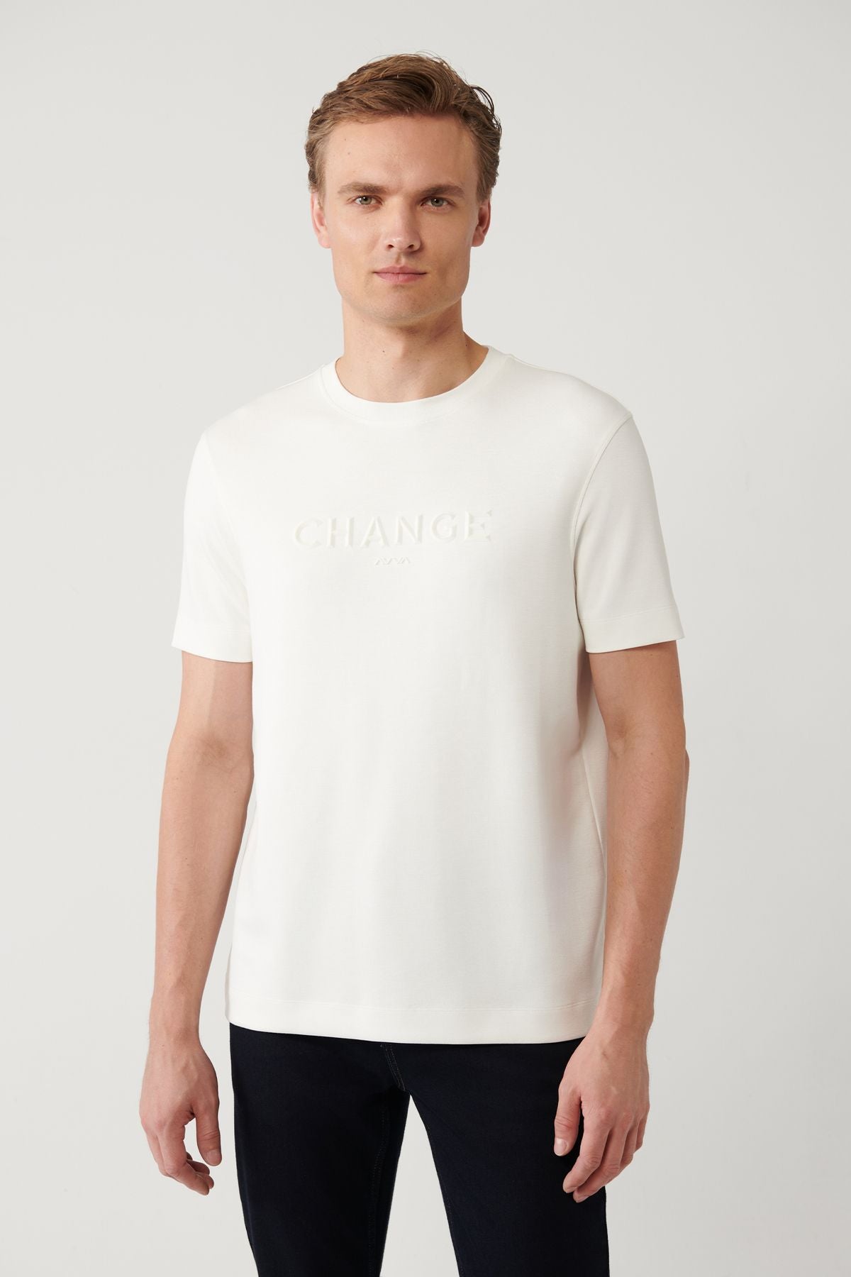 Men's White Soft Touch Bicycle Collar Printed T-shirt A41y133333