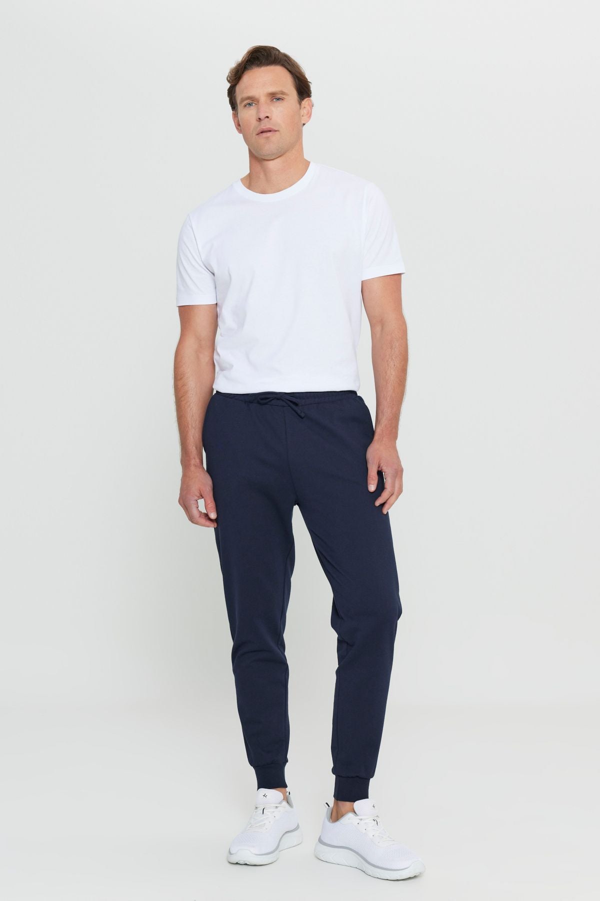Men's Navy Blue Standard Fit Normal Cutting 2 IPPE POET CASE COTTON JOGGER SERVICE SIZE