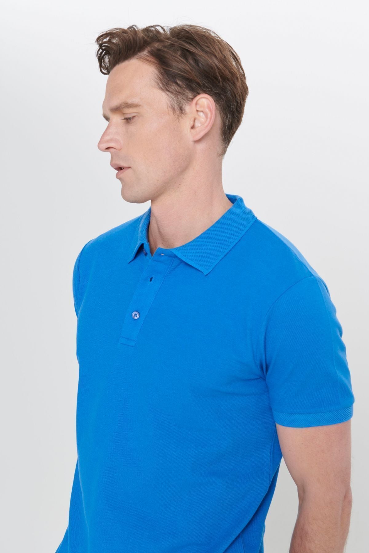 Male Royal Blue 100 %Cotton Curiated Pike Polo Slim Slim Fit Narrow Cut T -shirt