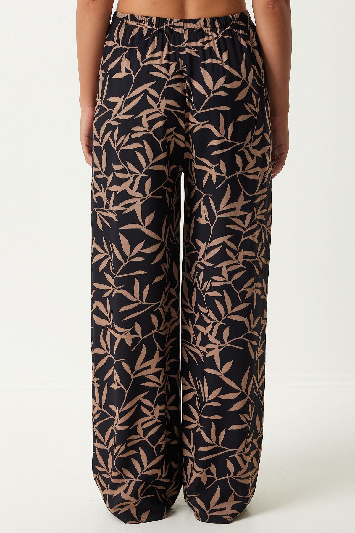 Female Black Mink Patterned Viscose Palazzo Pants EN00606