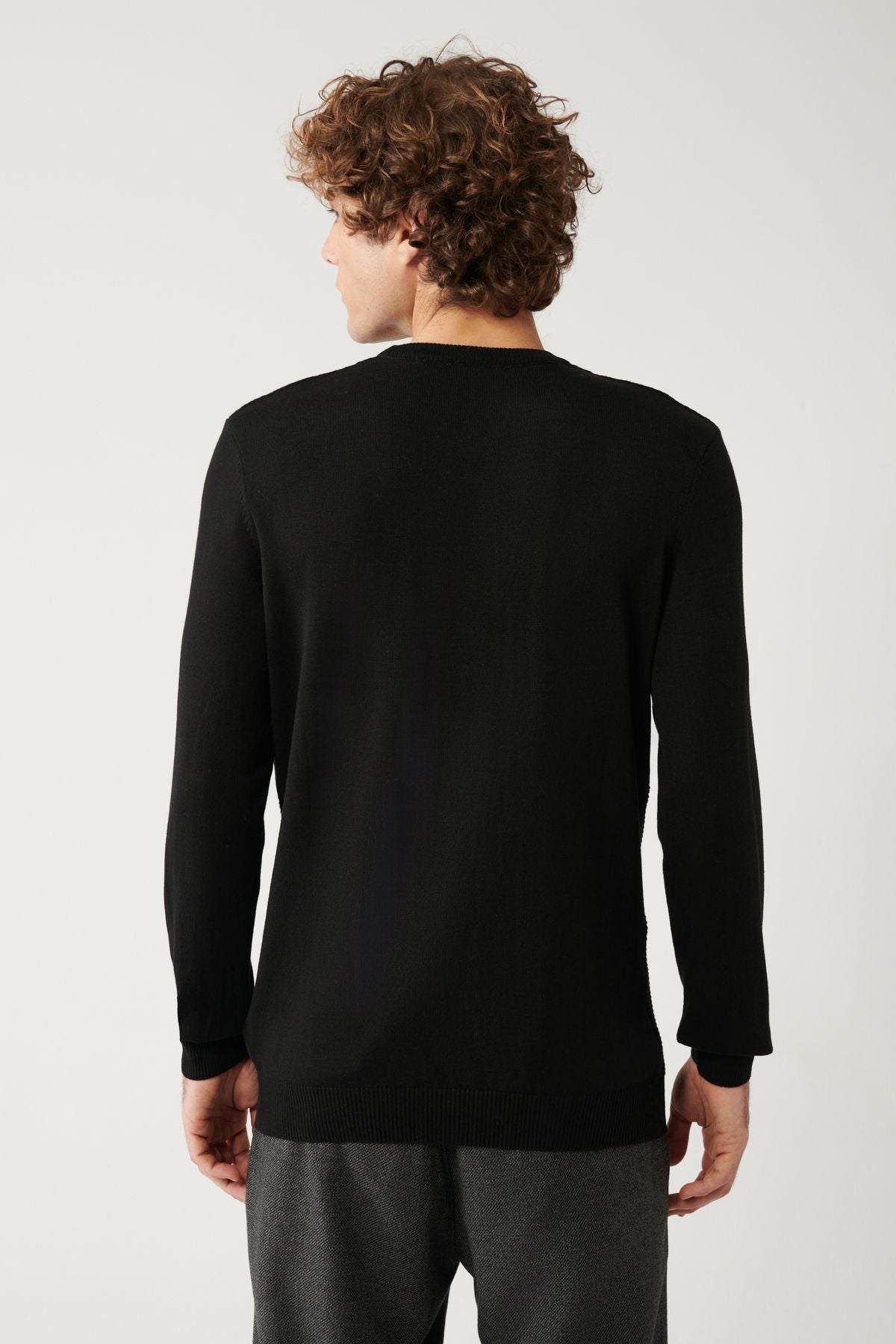 Men's black bike collar cotton knitwear sweater E005105