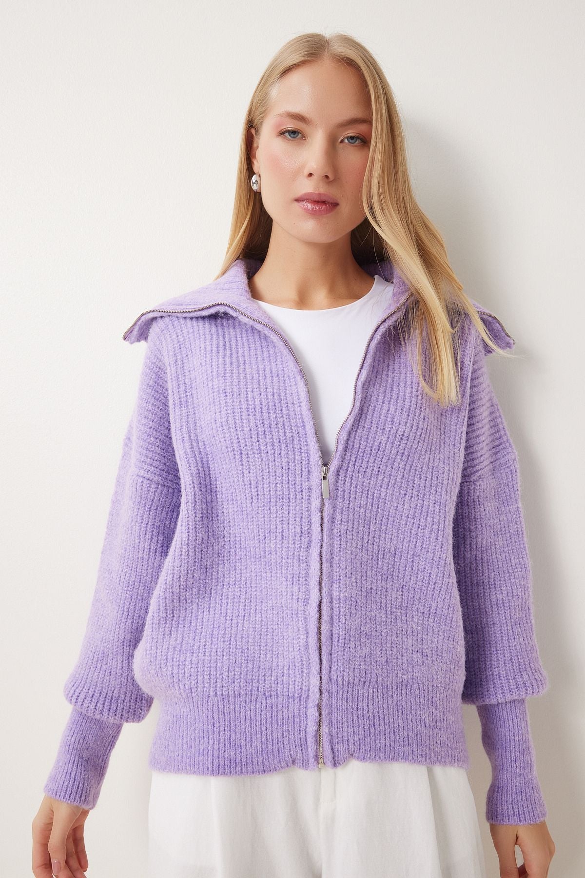Female Lila Zippered Neck Triko Cardigan MX00173