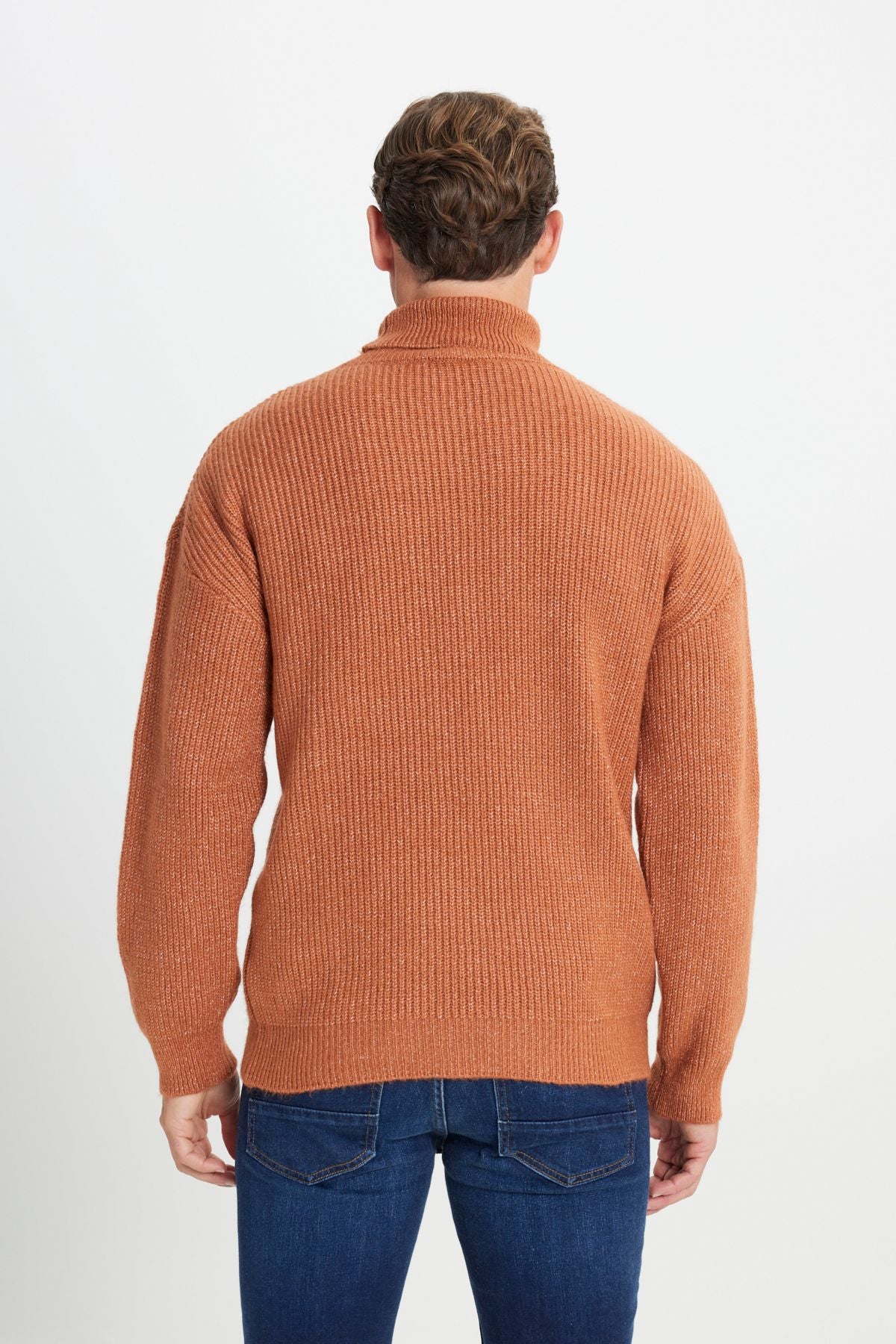 Men's Cinnamon Oversize Plenty of Full Fisherman Collar Patterned Shadon Soft textured knitwear sweater