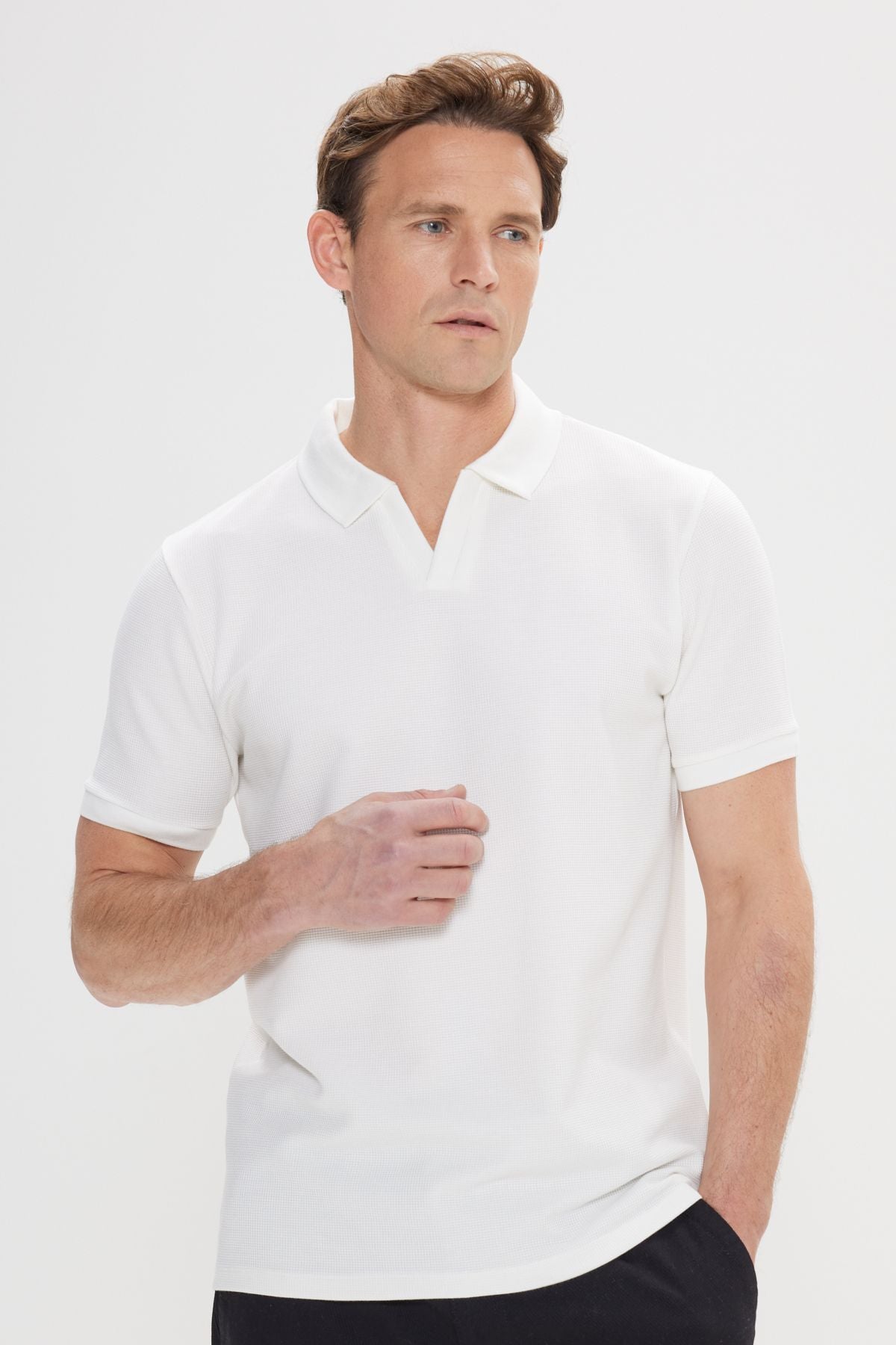 Men's white slim fit narrow cut Polo Yaka Amelor T -shirt