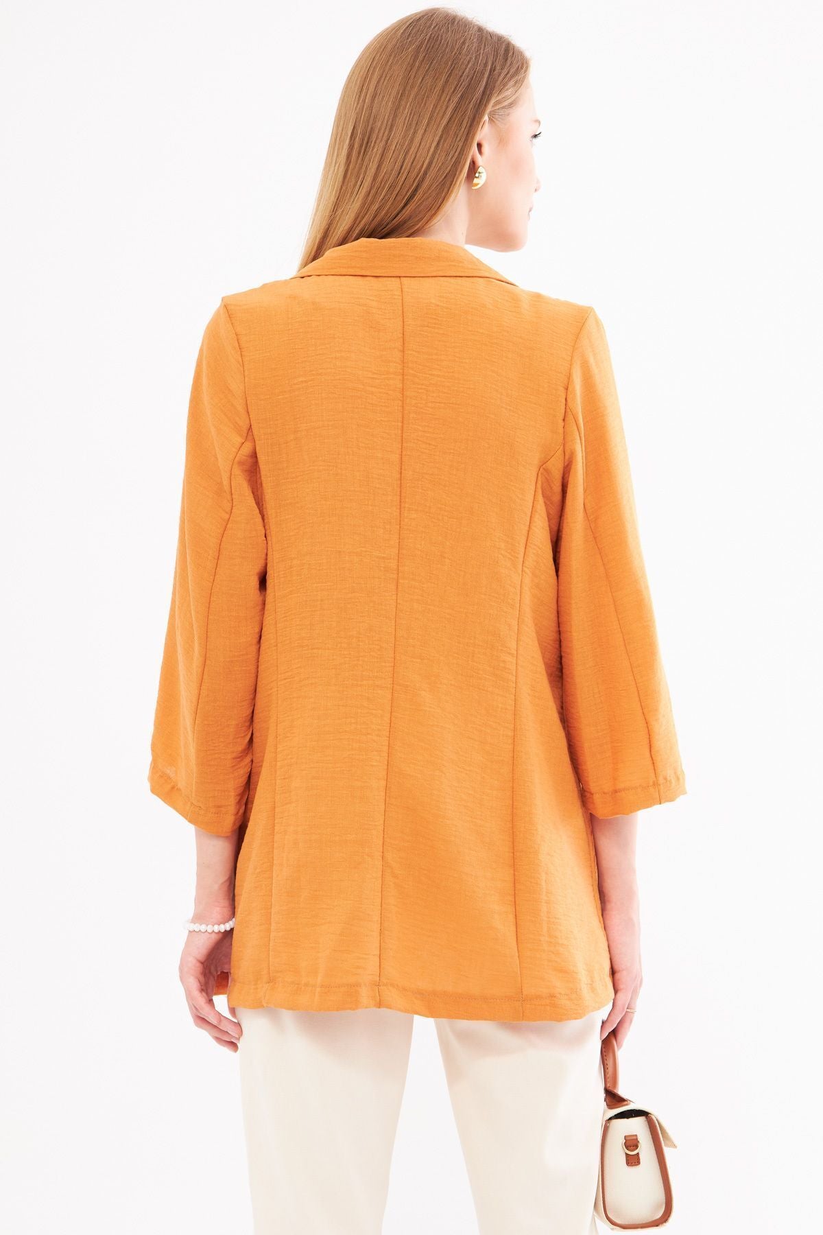 Female tile linen-looking pocket overwheeling jacket ARM-24Y001065