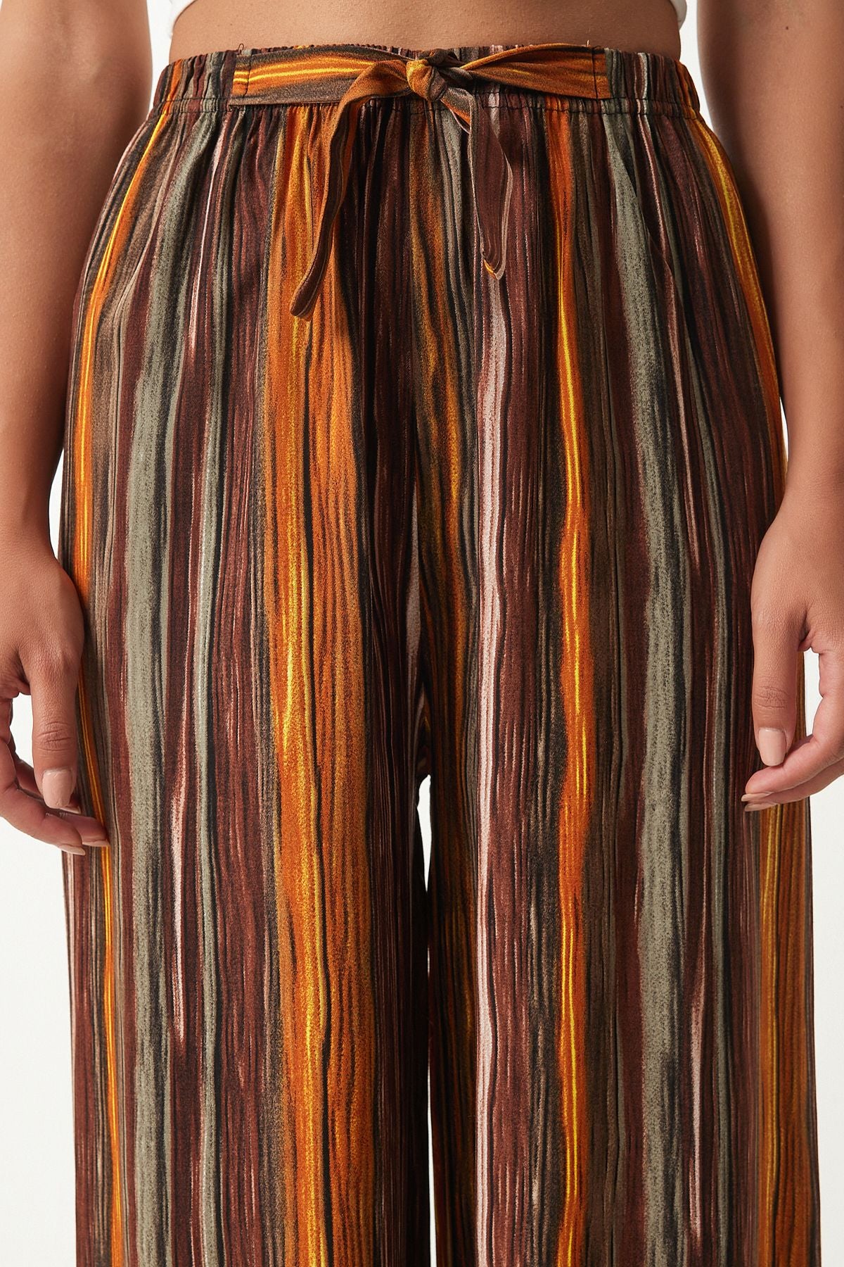 Female Brown Patterned Viscose Palazzo Pants EN00606