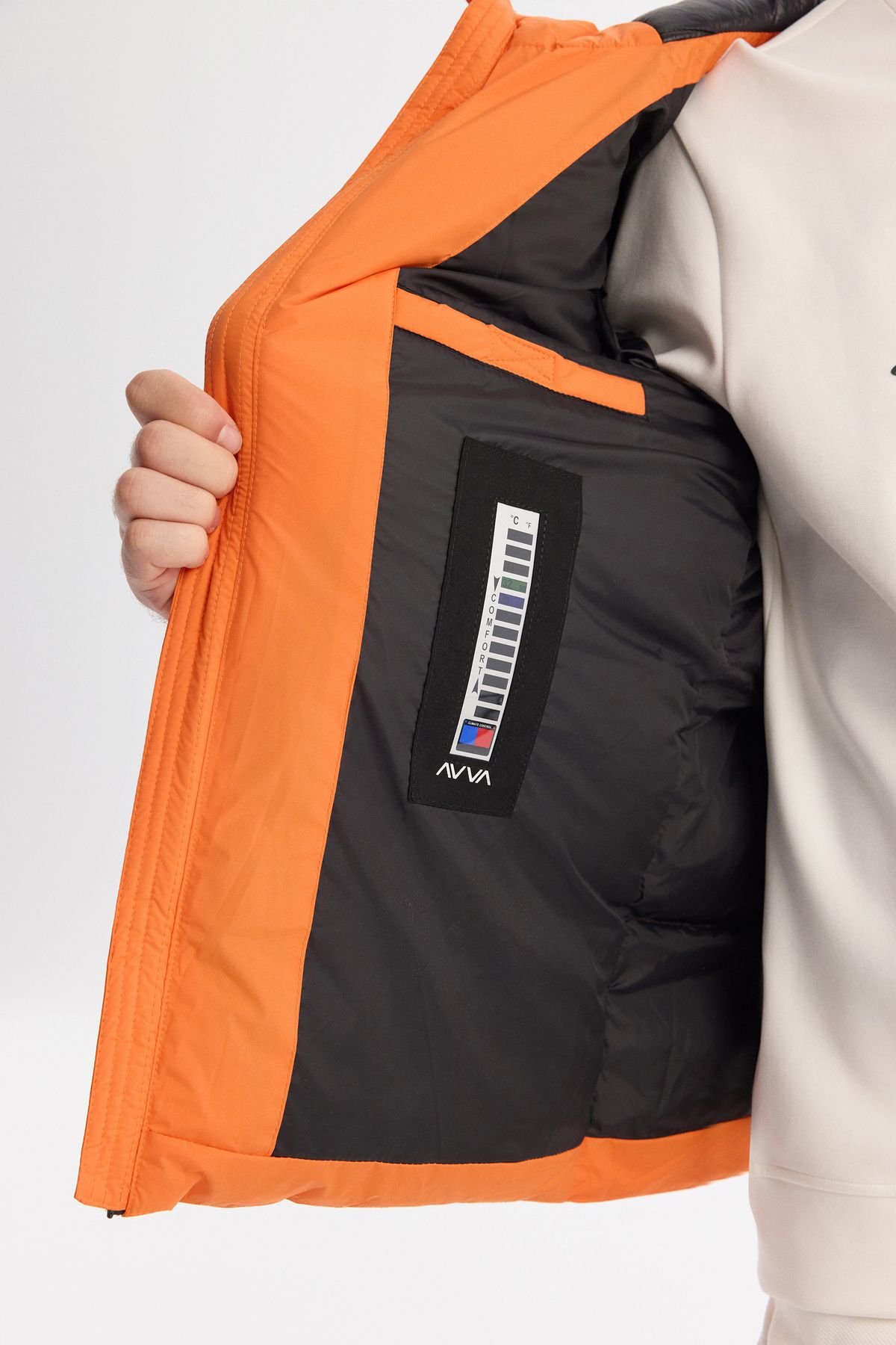Men's Orange Hooded Water Protector Windproof Inflatable Coat B006046