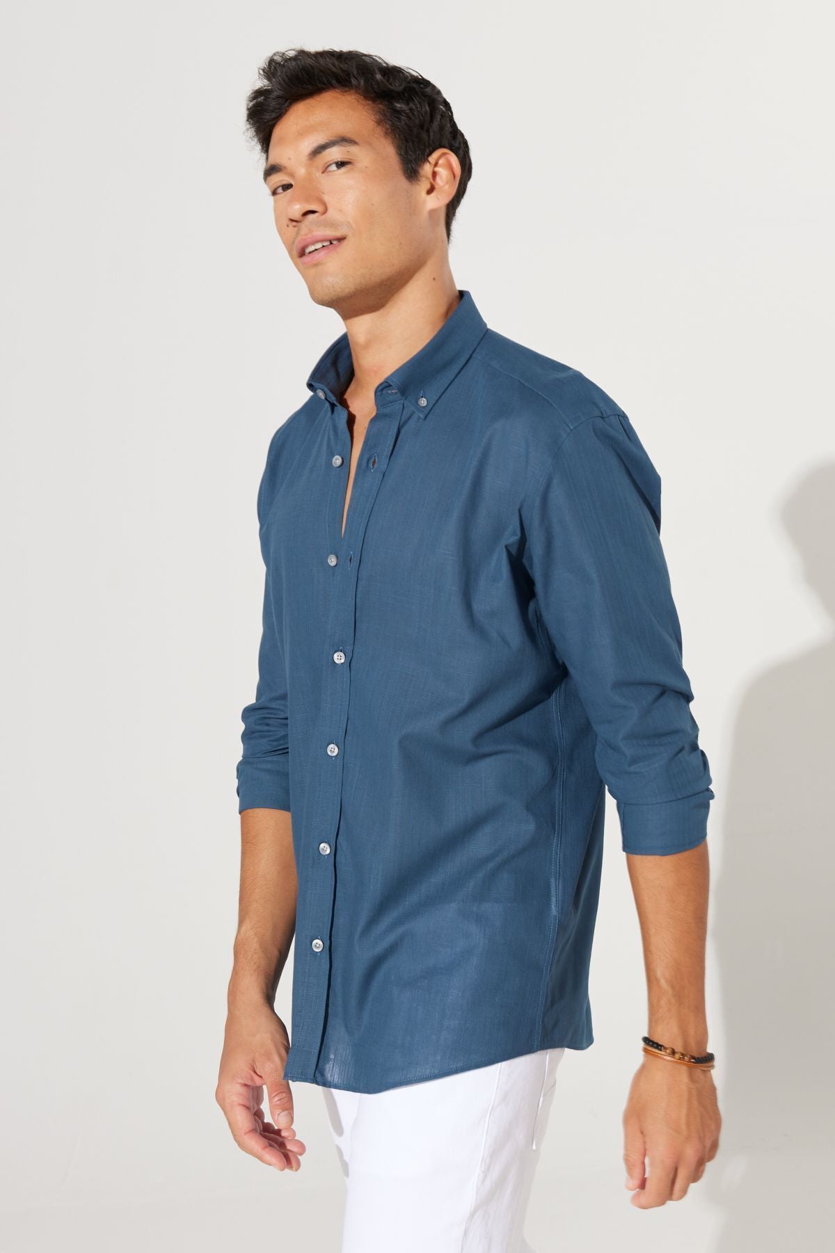 Men's Dark Oil 100 %Cotton Breathing Fabric Oxford Slim Fit button with collar pennant shirt