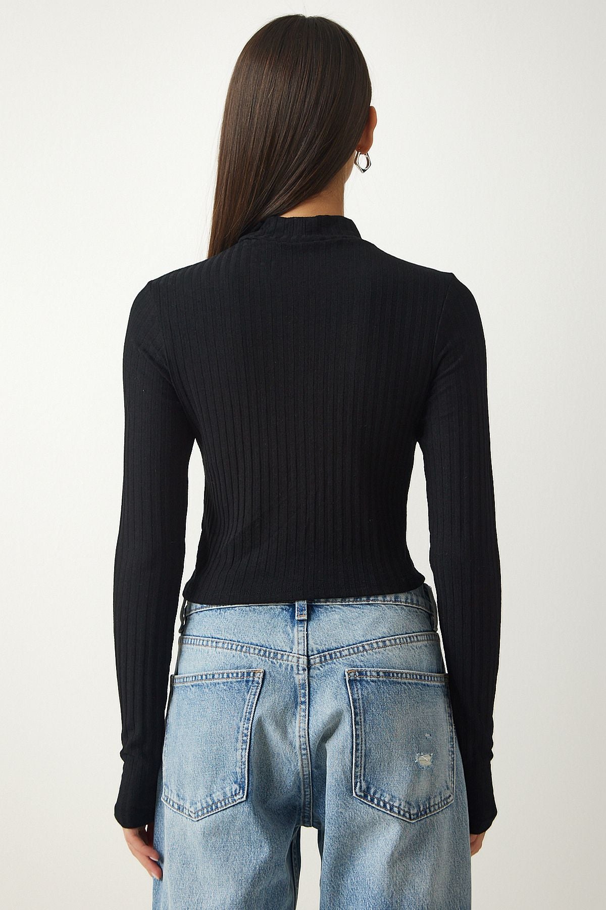 Female black fisherman collar wick Crop knitted blouse AH00153