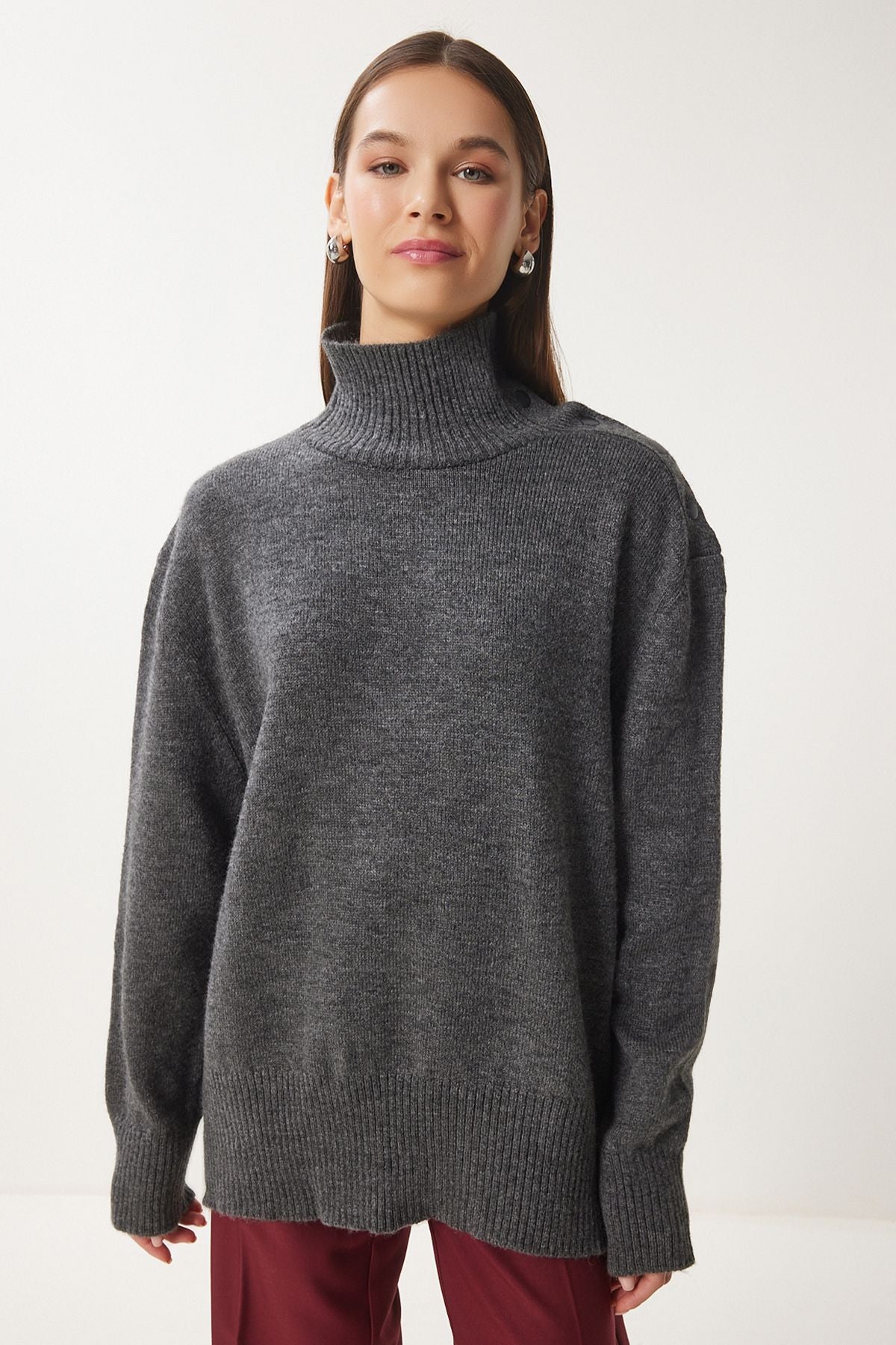 Female anthracit fisherman collar knitwear sweater FN03390