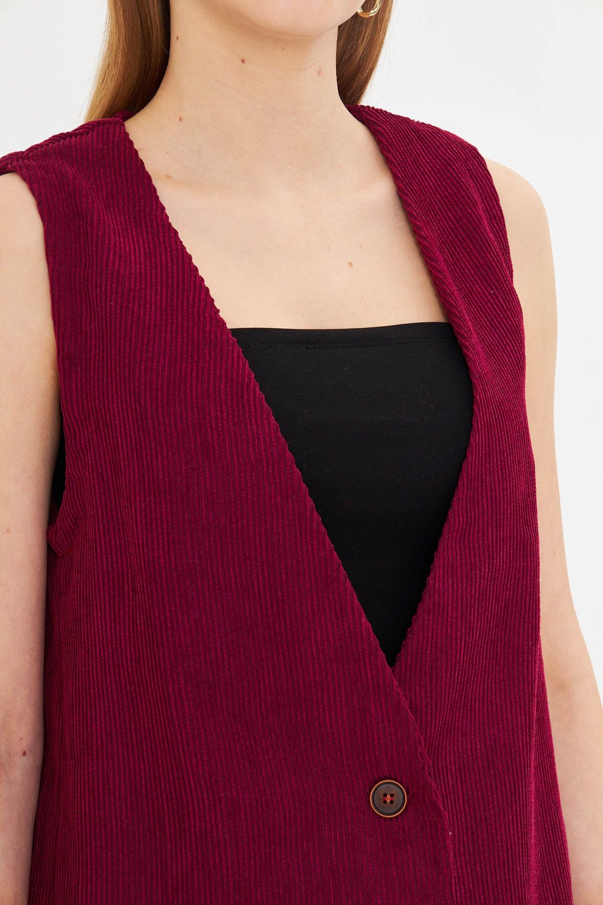 WOMEN'S PUBLIC V-neck Single button Oversizle Thick Wick Velvet Vest Arm-25k001016