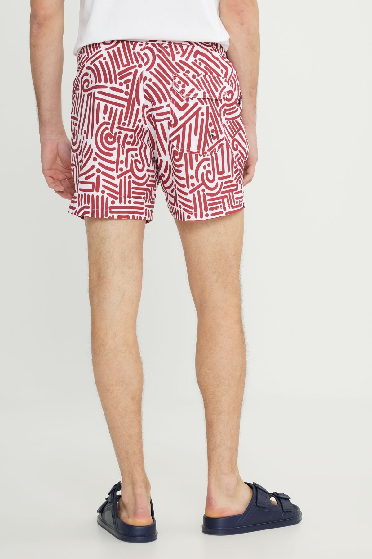 Men's White Red Standard Fit Normal Cutting Pocket Fast Drying Patterned Mayo Sea Short