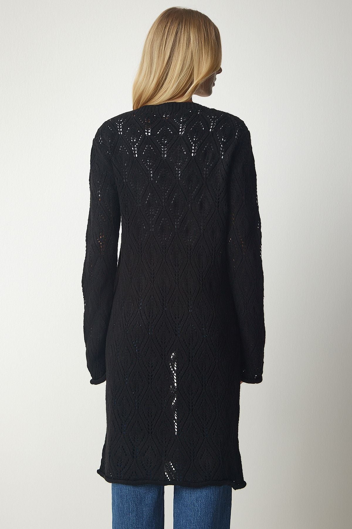WOMEN BLACK HAPPY LONG KNITTY CARDIAN MX00136