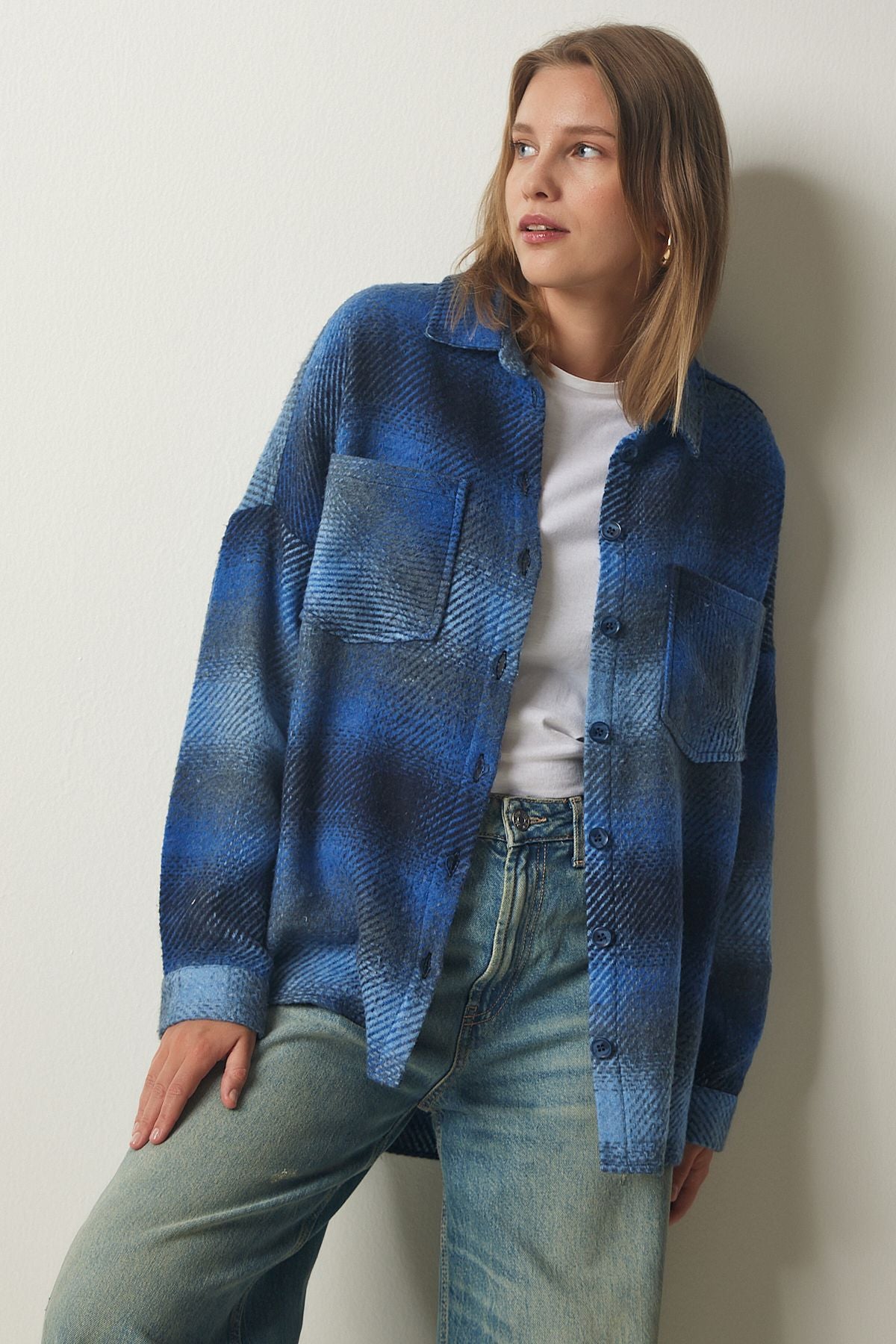 WOMEN BLUE WASH ODUNCUDE Oversize Stamp Shirt Jacket TU00035