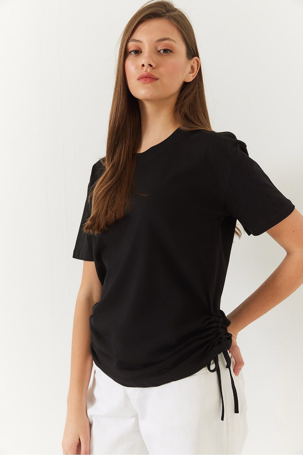 Women's Sides Shirred Basic Basic Tshirt 60602003