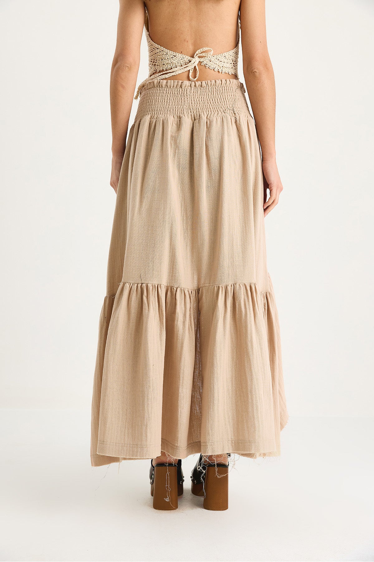 Women's Short Front Long Back Waist Gimped Lined Flounce Muslin Skirt 25S1-3001 60283411