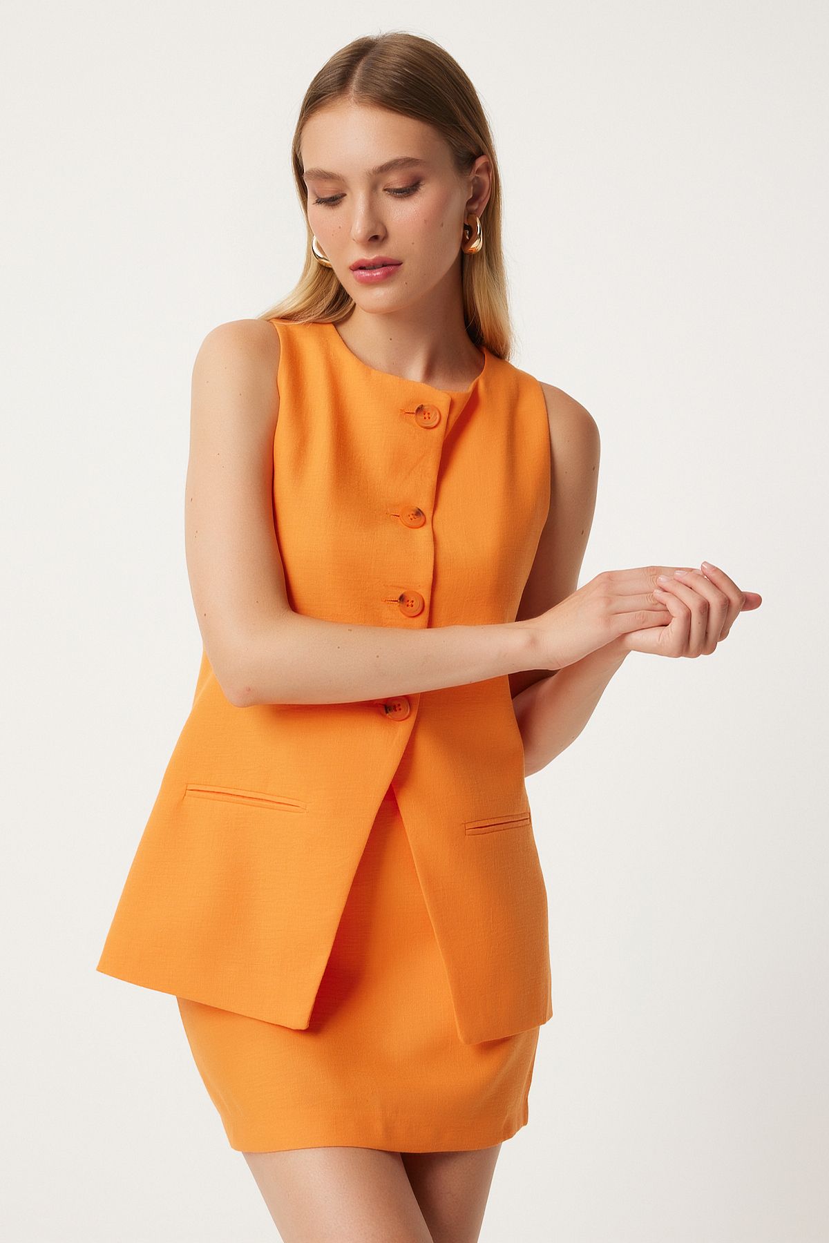 Female Orange Mini Woven Skirt FN03240