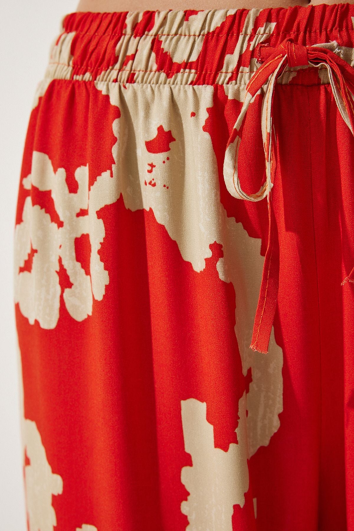 Female Oranj Beige Patterned Viscose Kimono Palazzo Pants Set CI00086