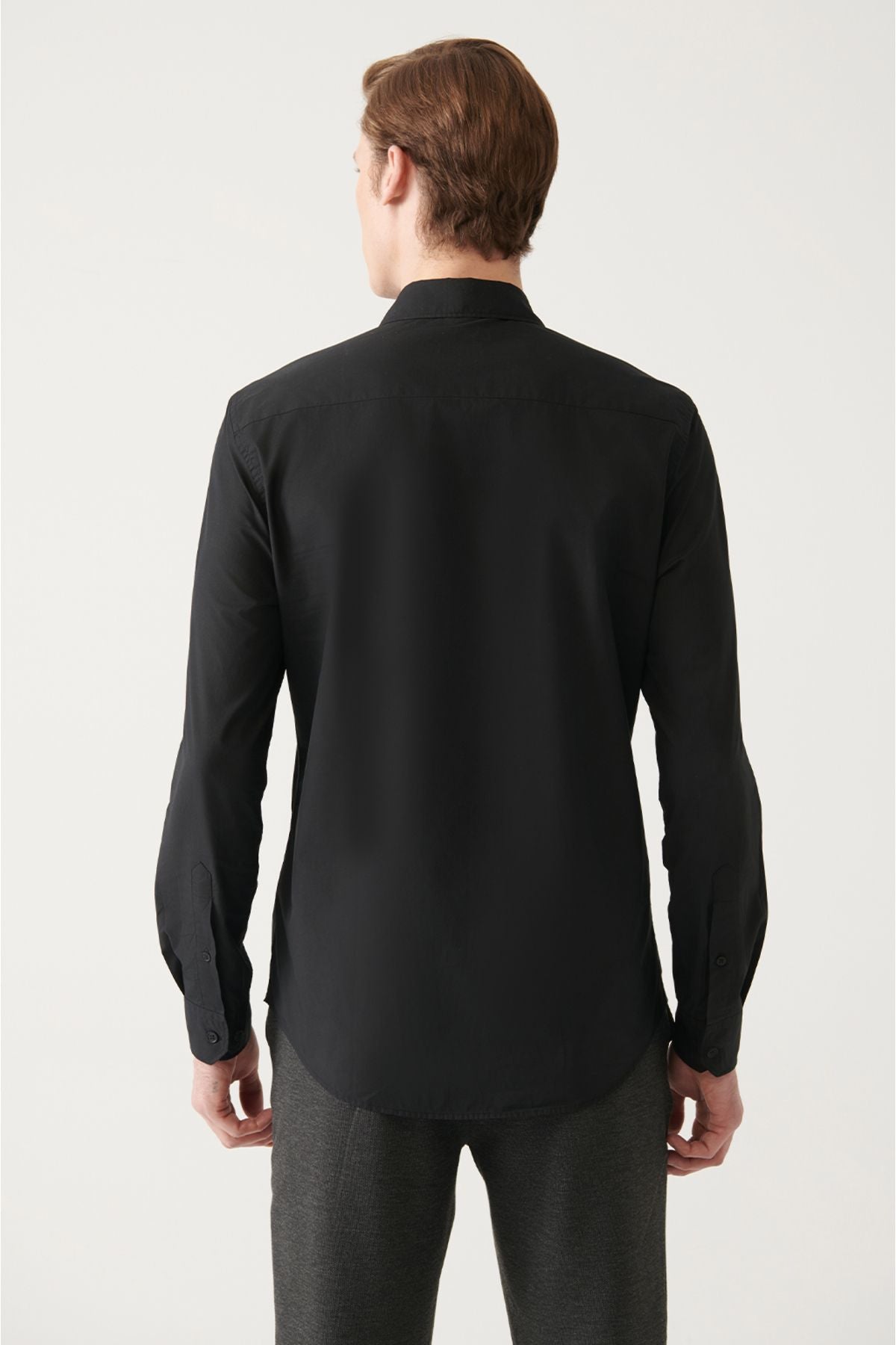 Men's black button collar basic 100 %cotton shirt B002030