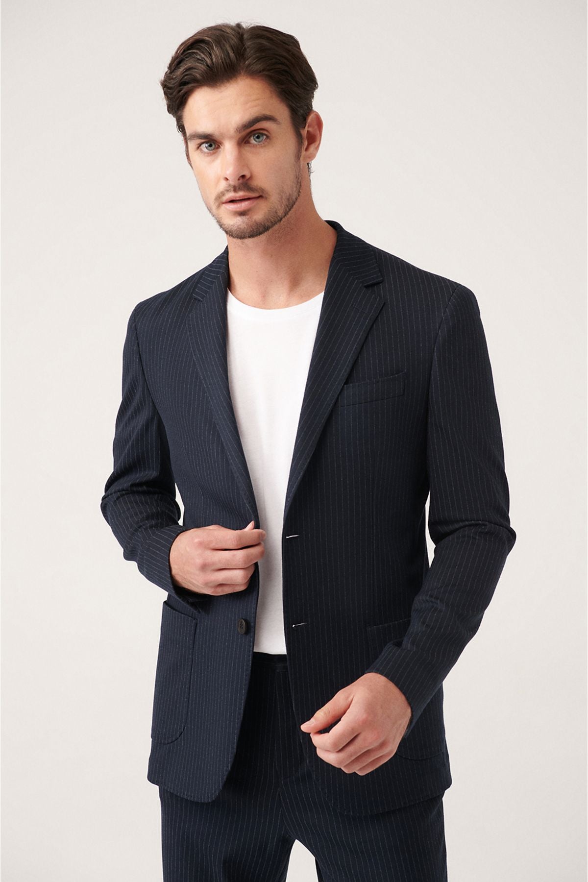 Men's black lining flexible fabric double slit jacket A31y4003