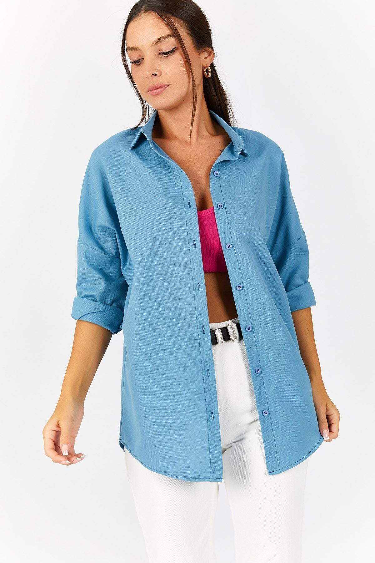 WOMEN'S BUYMAVİ Oversize Long Basic Shirt ARM-221118