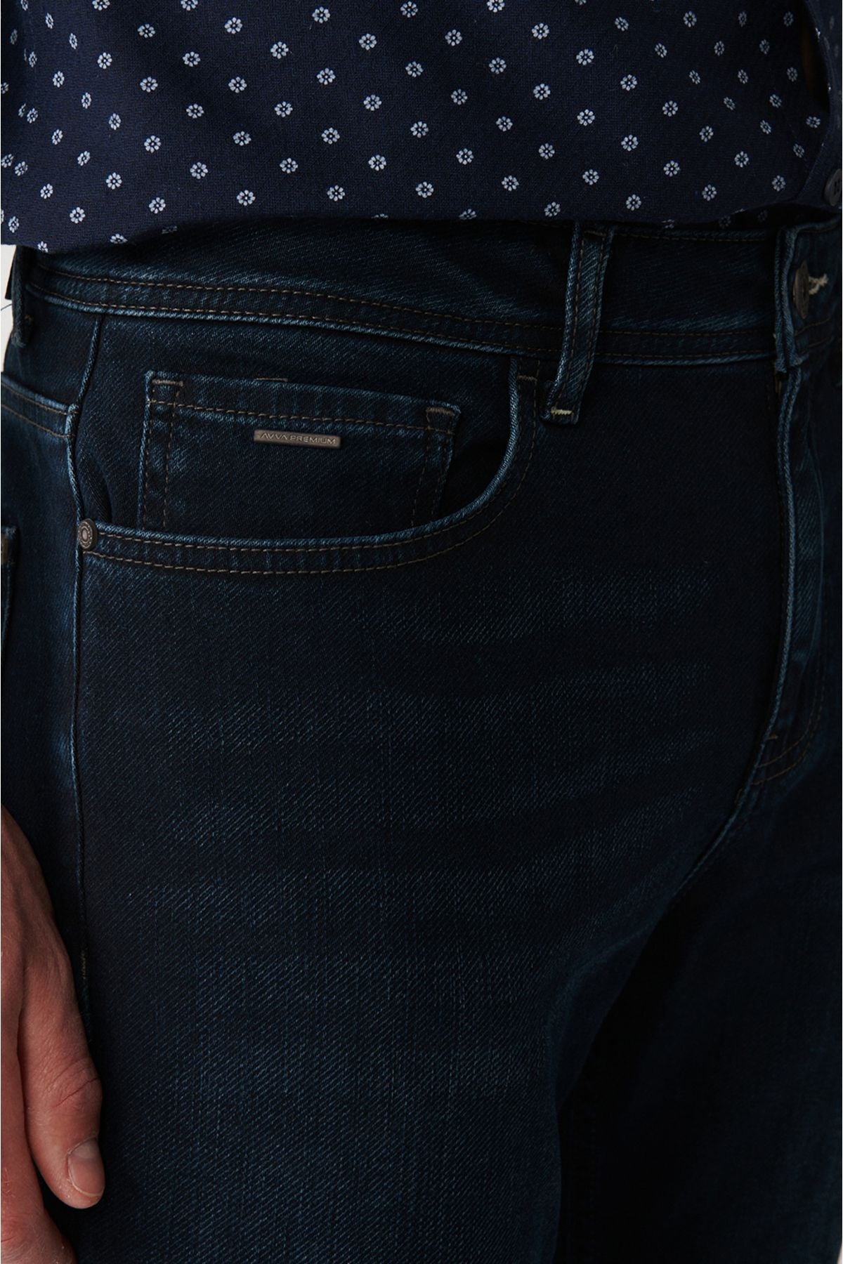 Men's navy blue tulling washing flexible jean pants B003521