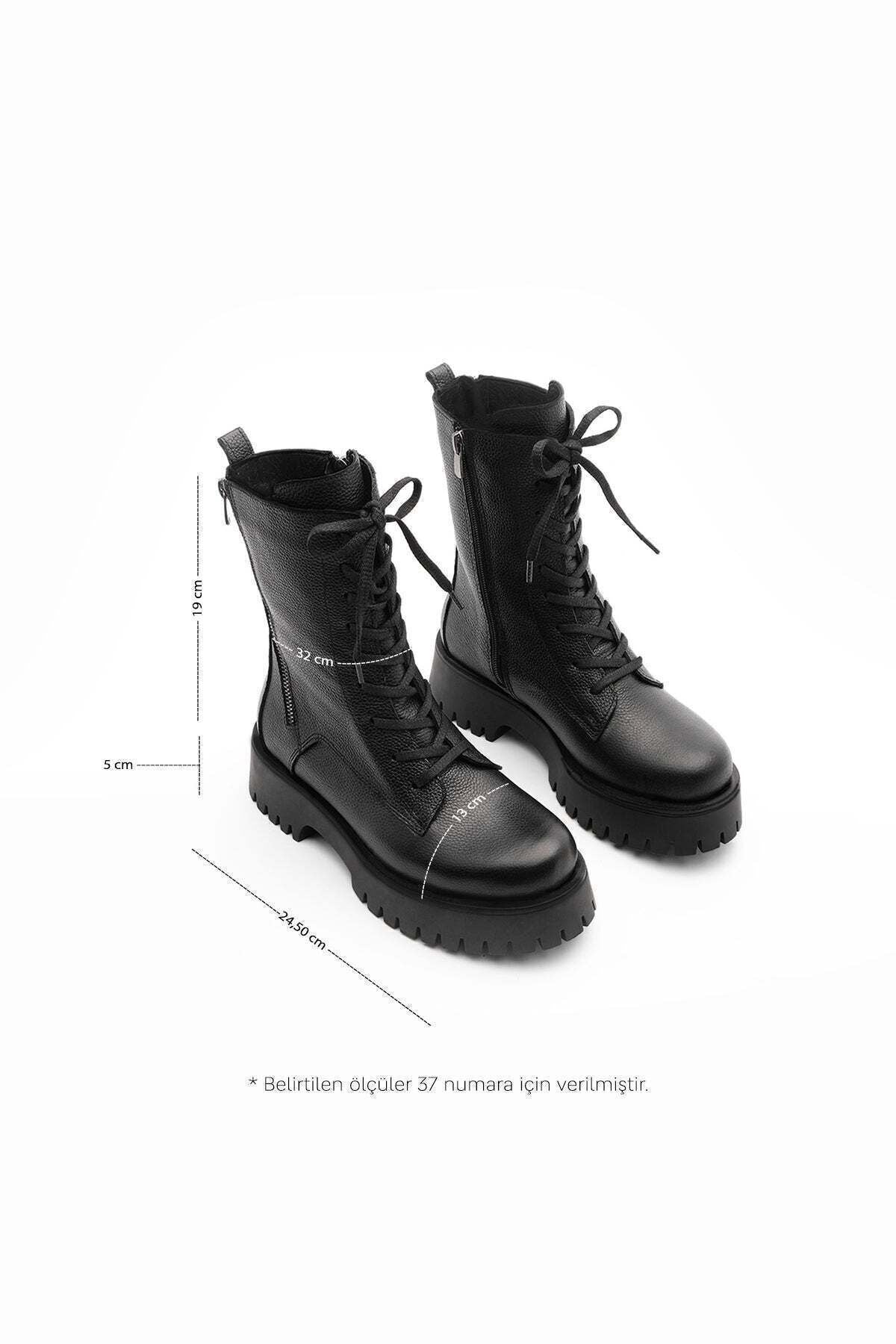 Woman Genuine Leather Postal Boots Thick Skolded Base Zippered Lace Laccik Daily Bot Orben Black