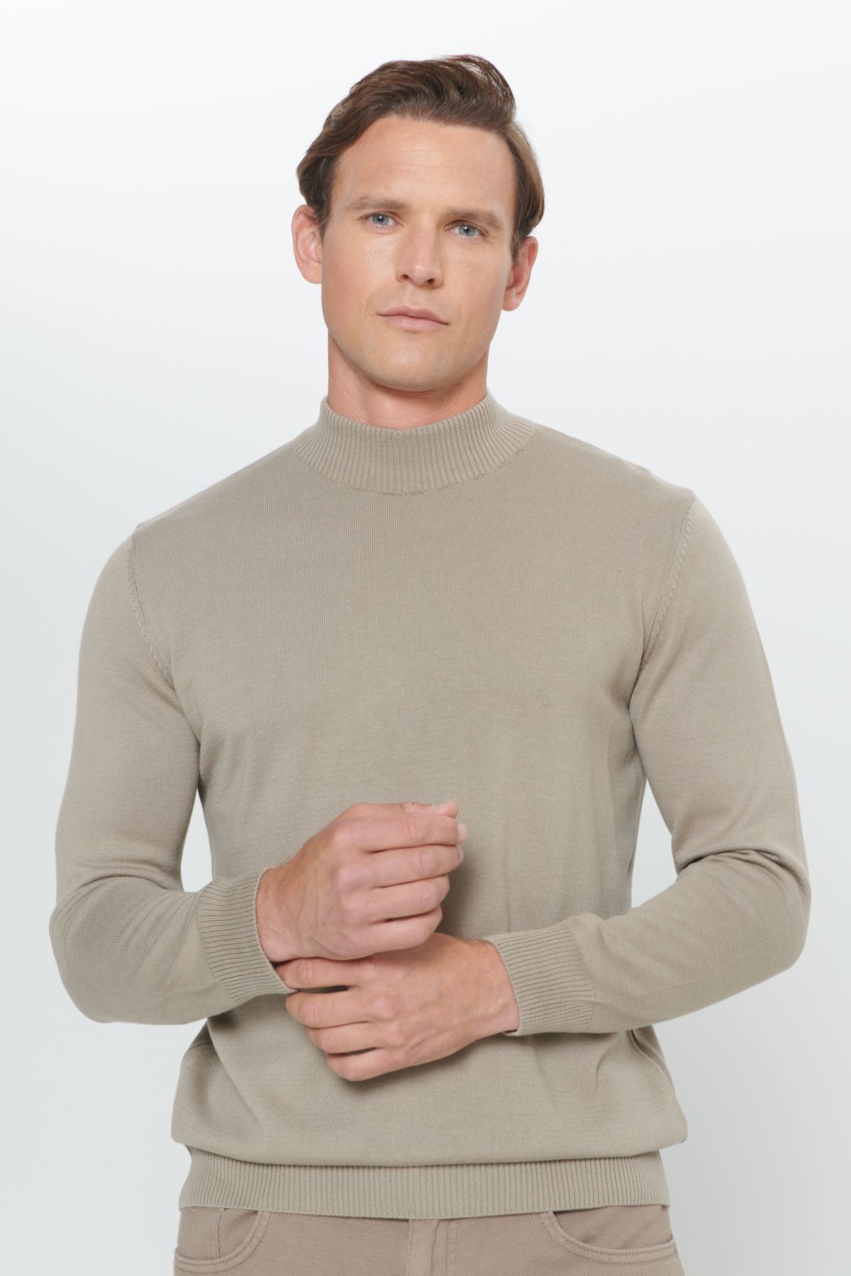 Men's mink standard fit normal cut half fisherman collar cotton knitwear sweater