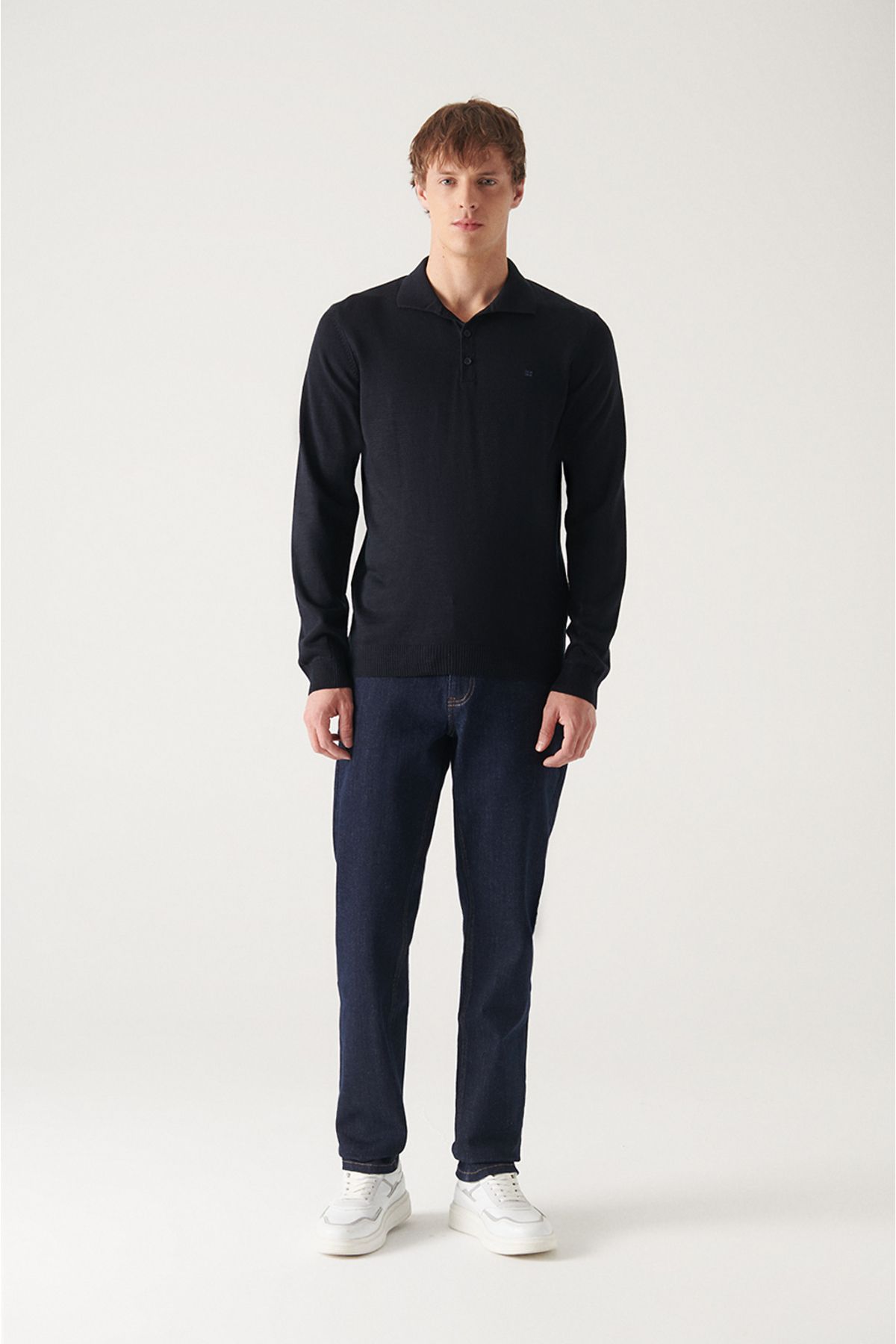 Men's navy blue wool mixed Polico Knitwear Sweater E005017