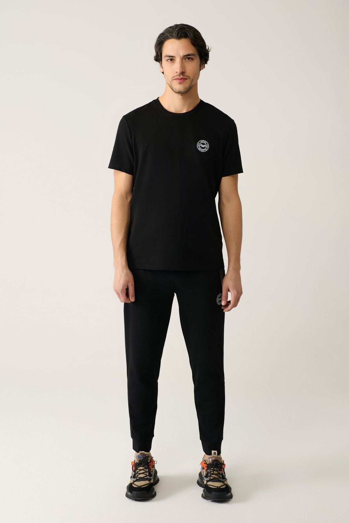 Erkek Siyah Bisiklet Yaka Jersey Kumaş Garnili T-shirt A41y1114