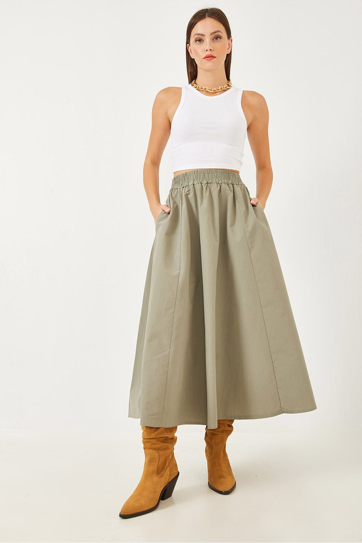 Women's pocket detailed waist tire parachute balloon skirt 60251891