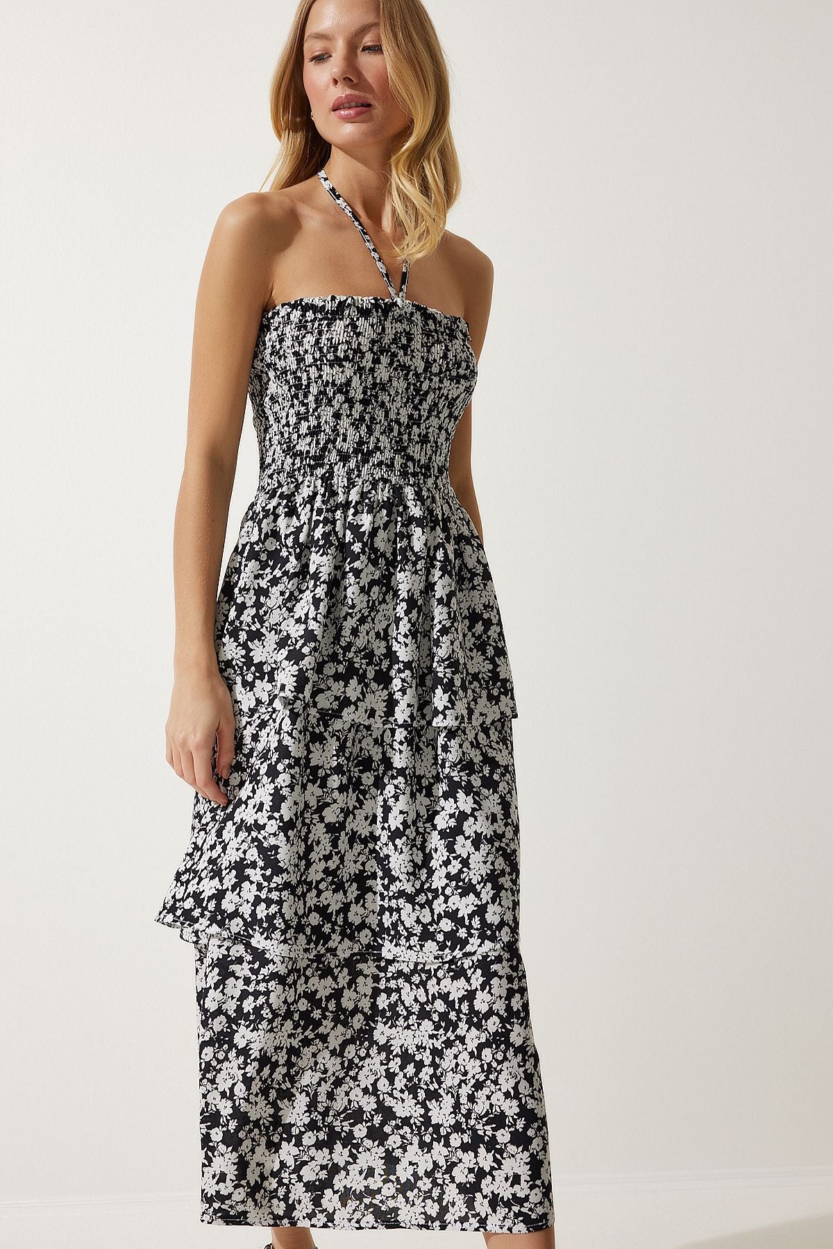 Female Black Flower Flower Summer Viscose Dress UB00226