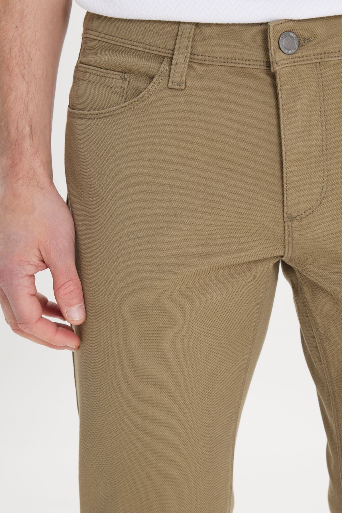 Men's Green Slim Fit Narrow Cut 5 Pocket Amelor Flexible Pants